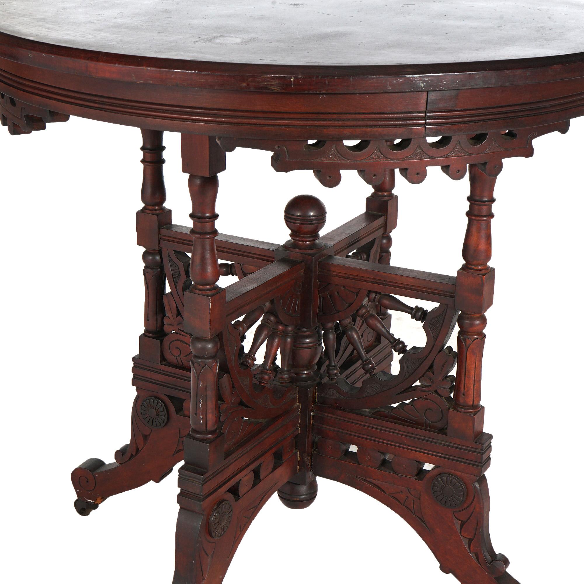 19th Century Antique Eastlake Carved & Spindled Mahogany Round Center Table C1890