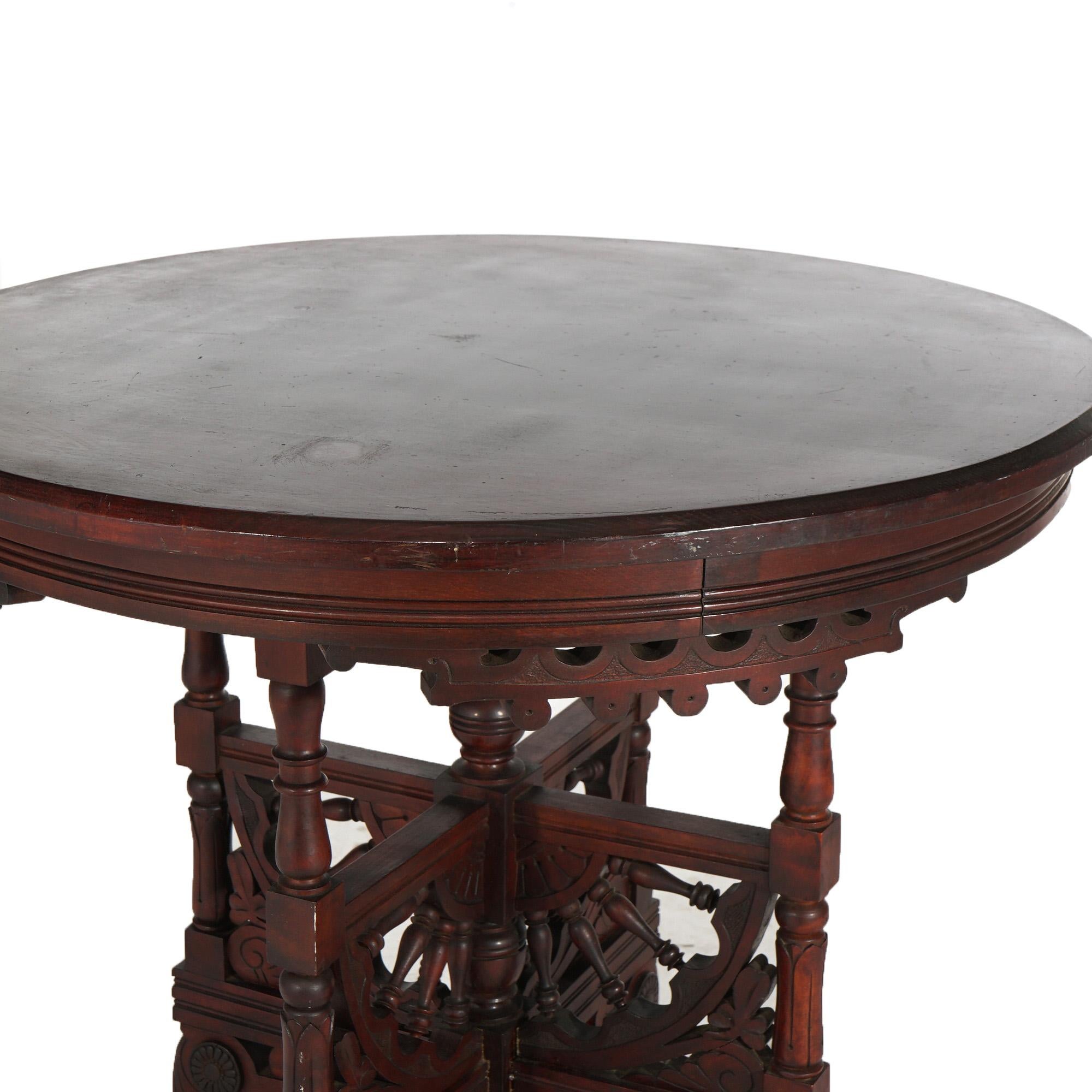 Antique Eastlake Carved & Spindled Mahogany Round Center Table C1890 1