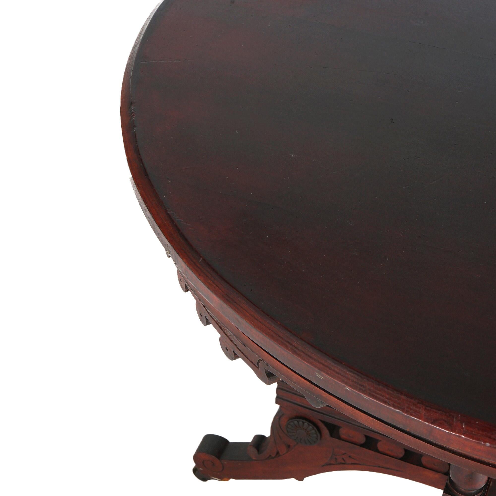Antique Eastlake Carved & Spindled Mahogany Round Center Table C1890 2