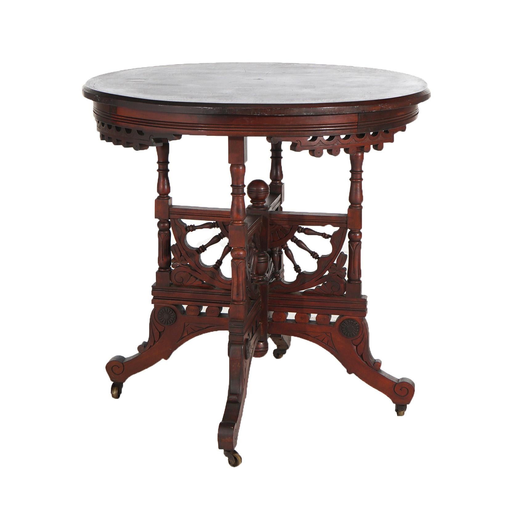 Antique Eastlake Carved & Spindled Mahogany Round Center Table C1890 3