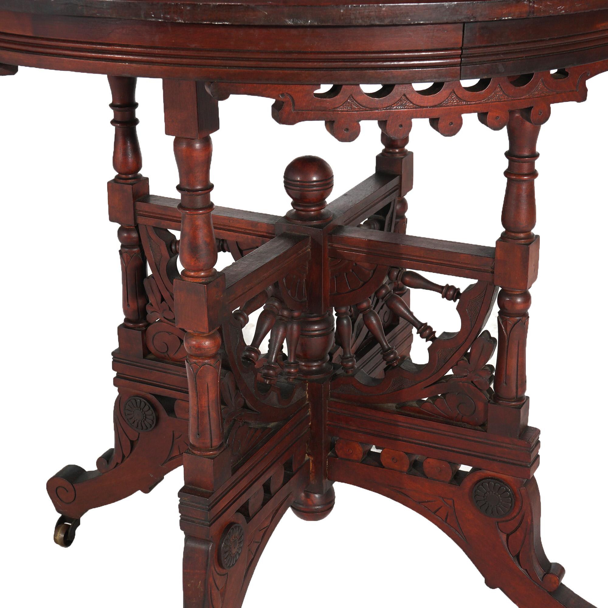 Antique Eastlake Carved & Spindled Mahogany Round Center Table C1890 4