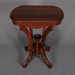 Antique Eastlake Carved Walnut and Burl Lamp Stand with Chalice Finial