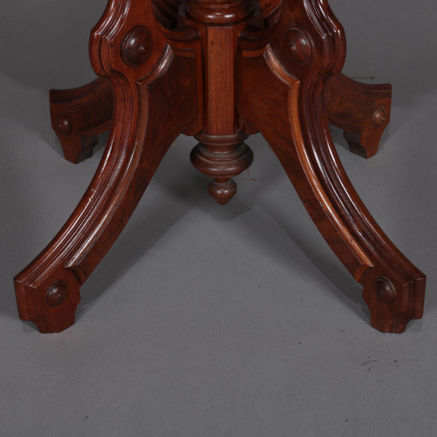 19th Century Antique Eastlake Carved Walnut and Burl Lamp Stand with Chalice Finial