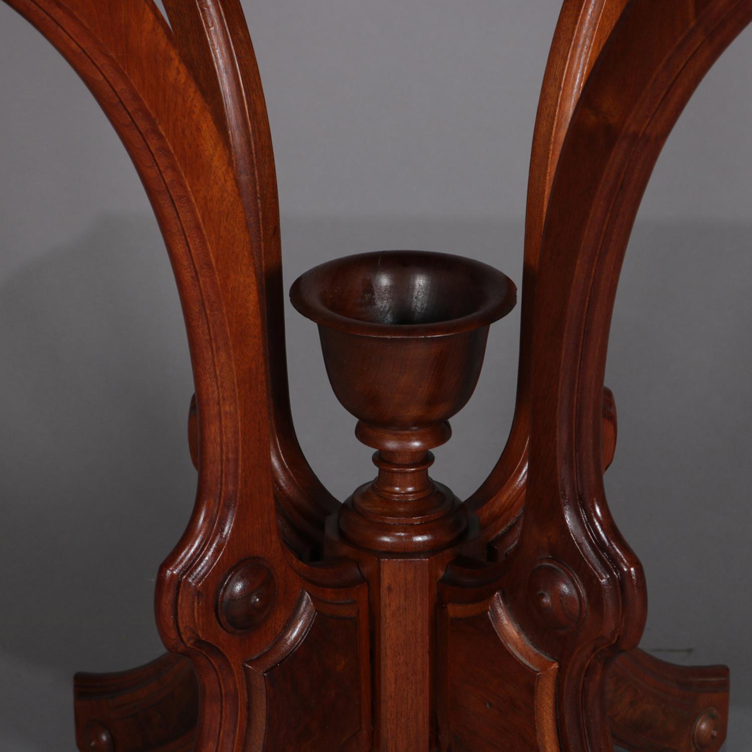 Antique Eastlake Carved Walnut and Burl Lamp Stand with Chalice Finial 1