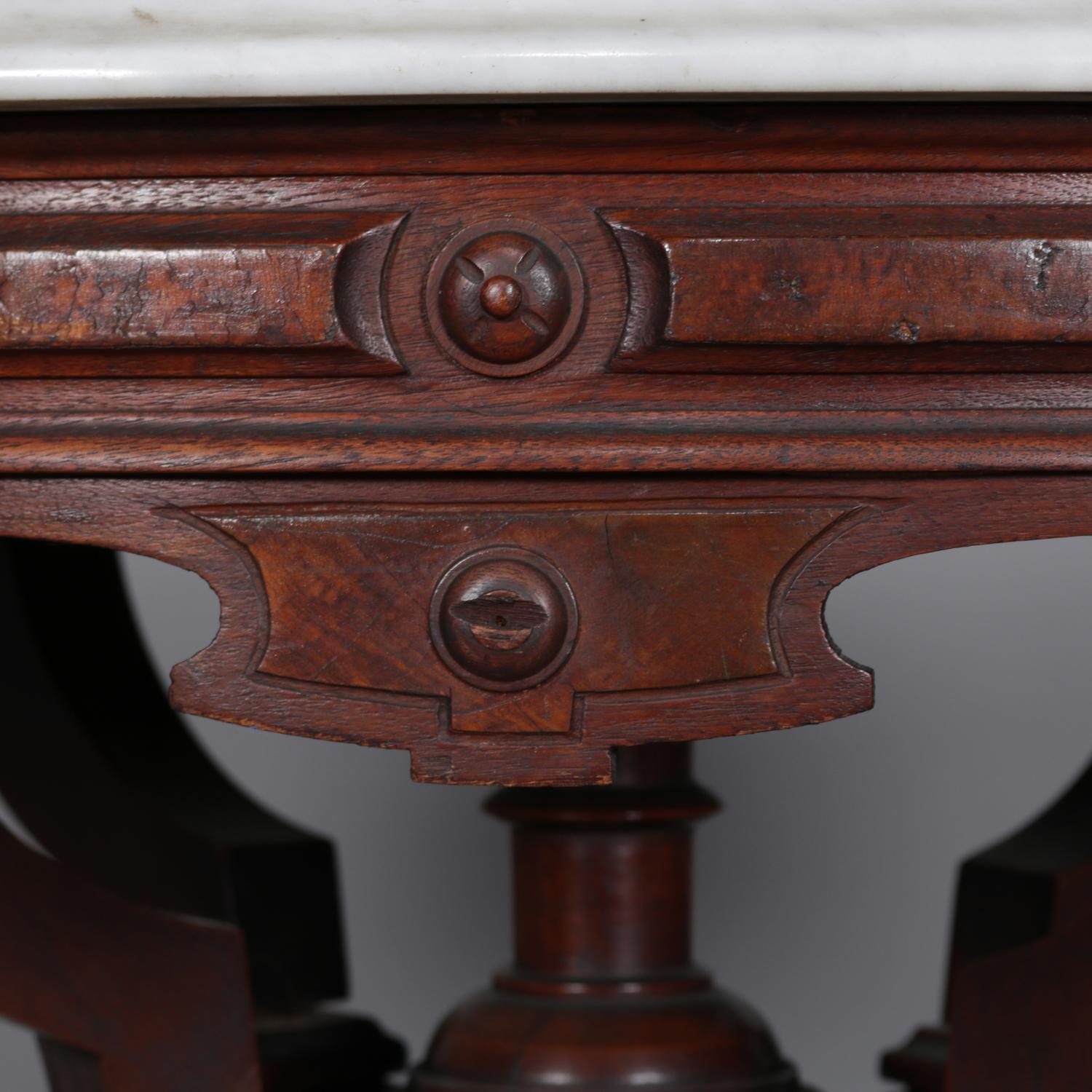 Hand-Carved Antique Eastlake Carved Walnut and Burl Marble Top Oval Centre Table, circa 1870