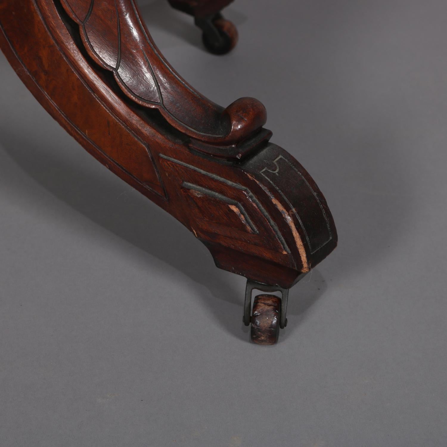 19th Century Antique Eastlake Carved Walnut and Burl Marble Top Oval Centre Table, circa 1870