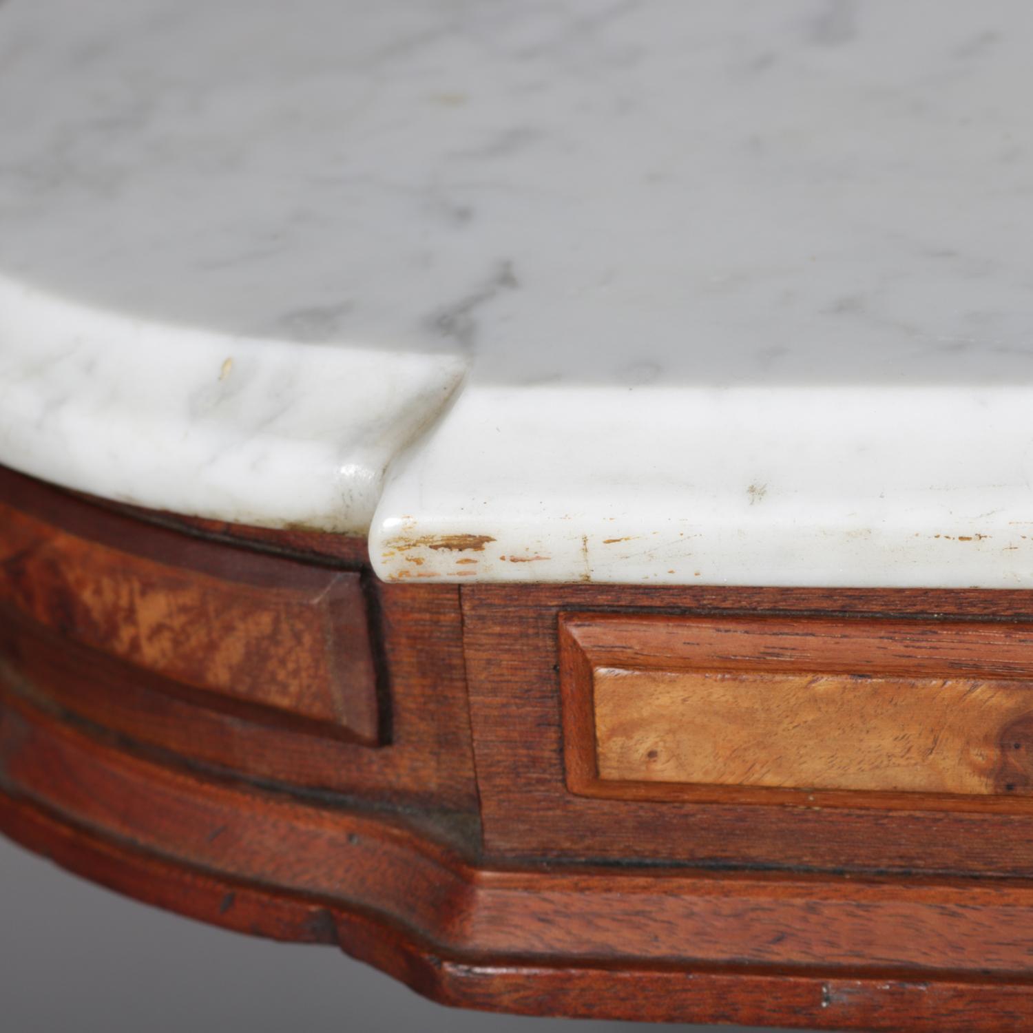Antique Eastlake Carved Walnut and Burl Marble Top Rectangular Centre Table In Good Condition In Big Flats, NY