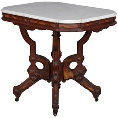 Antique Eastlake Carved Walnut and Burl Marble Top Rectangular Centre Table