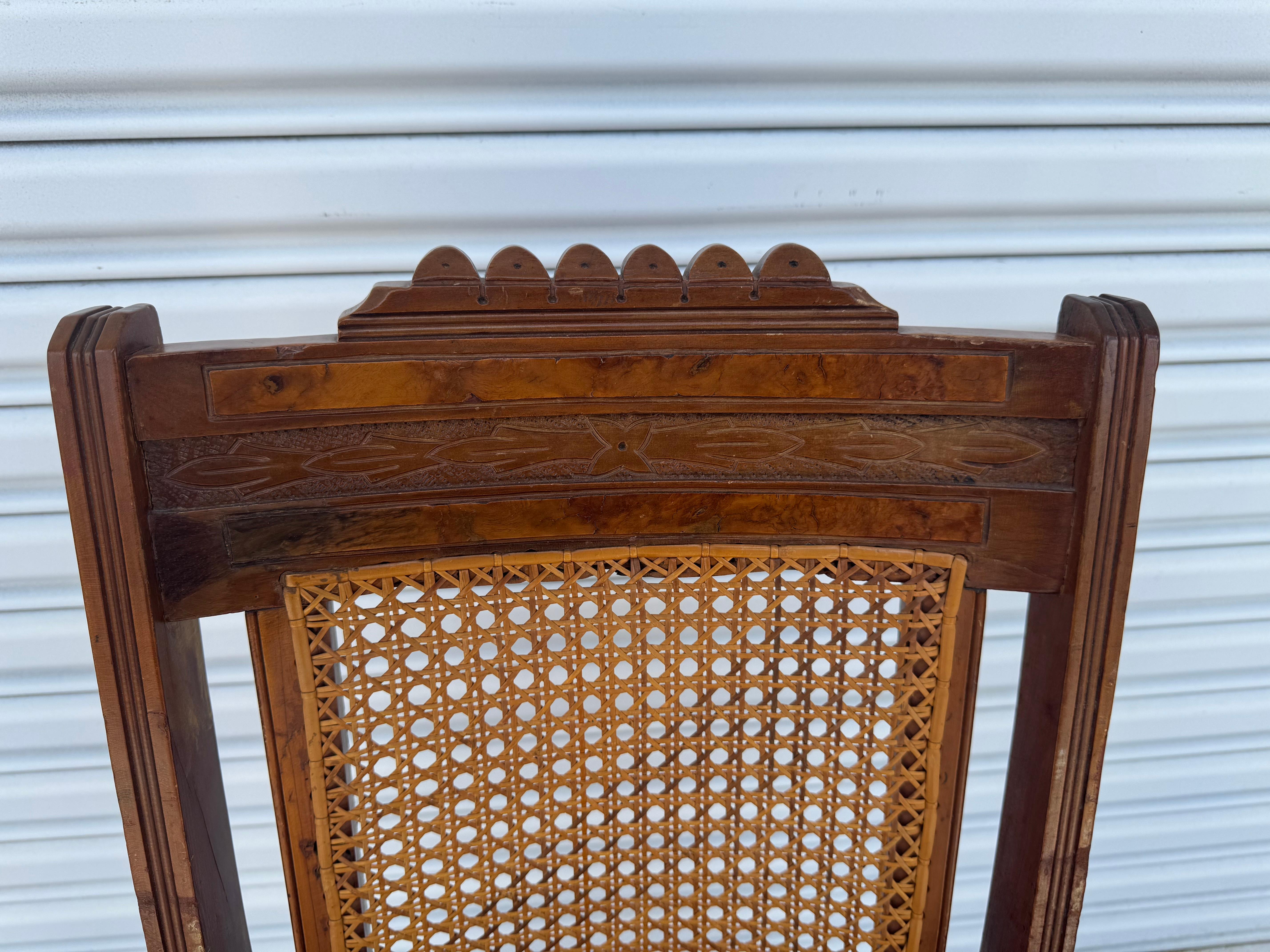 Antique Eastlake Carved Walnut and Cane Parlor Chair in vendita 4