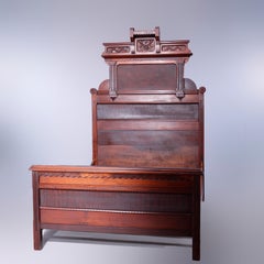 Antique Eastlake Carved Walnut & Burl High Top Bed Circa 1890