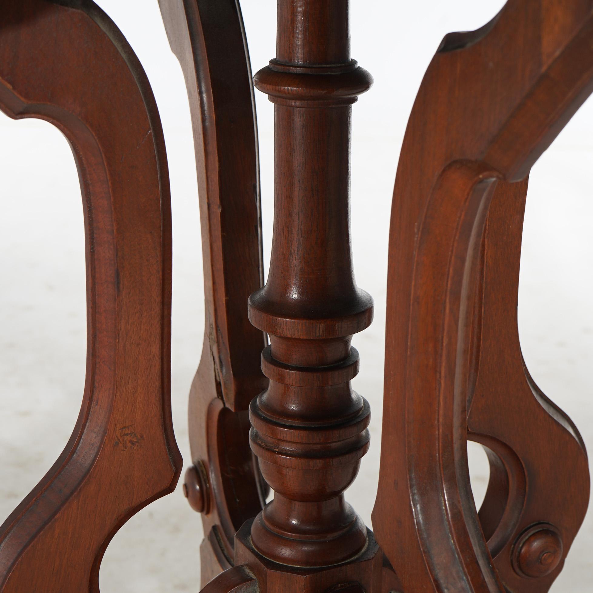 Antique Eastlake Carved Walnut & Burl Marble Top Parlor Table C1880 For Sale 2