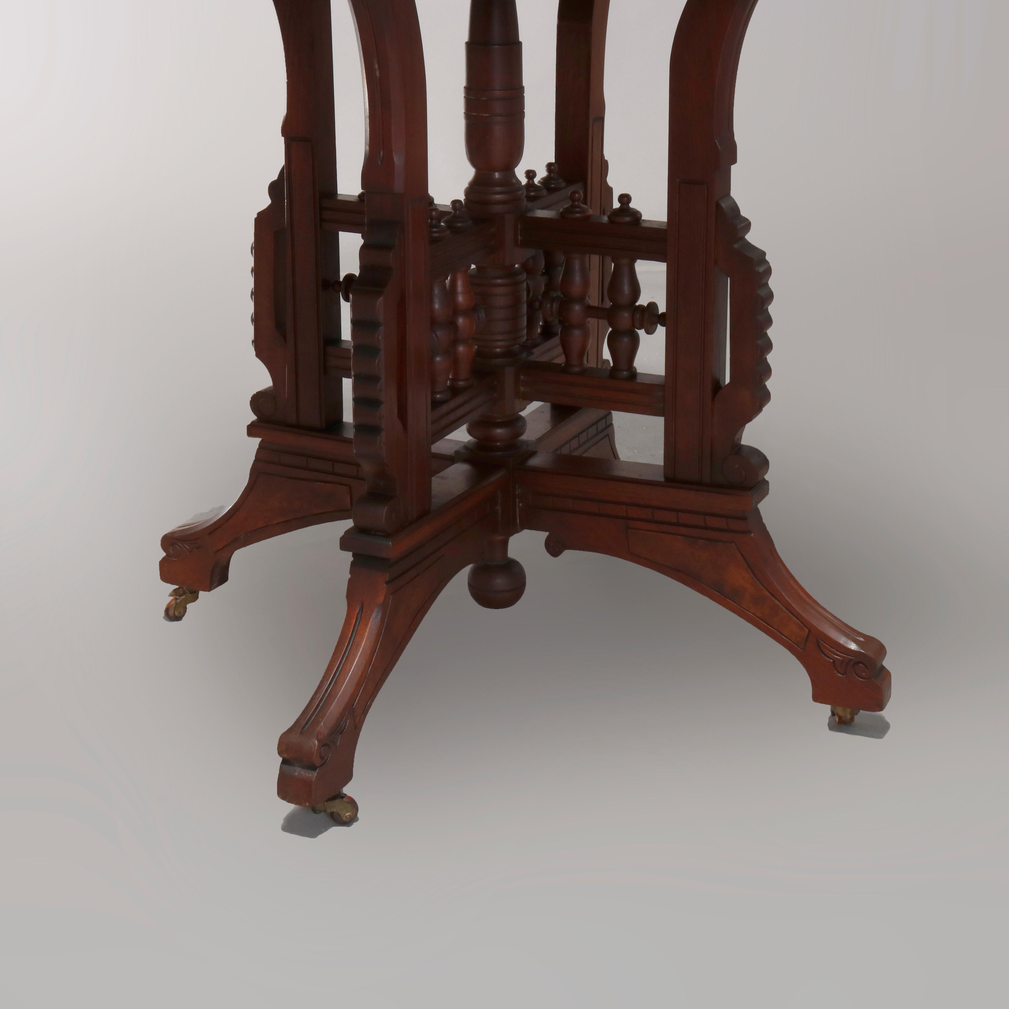 Antique Eastlake Carved Walnut Burl and Rouge Marble-Top Parlor Table circa 1890 4