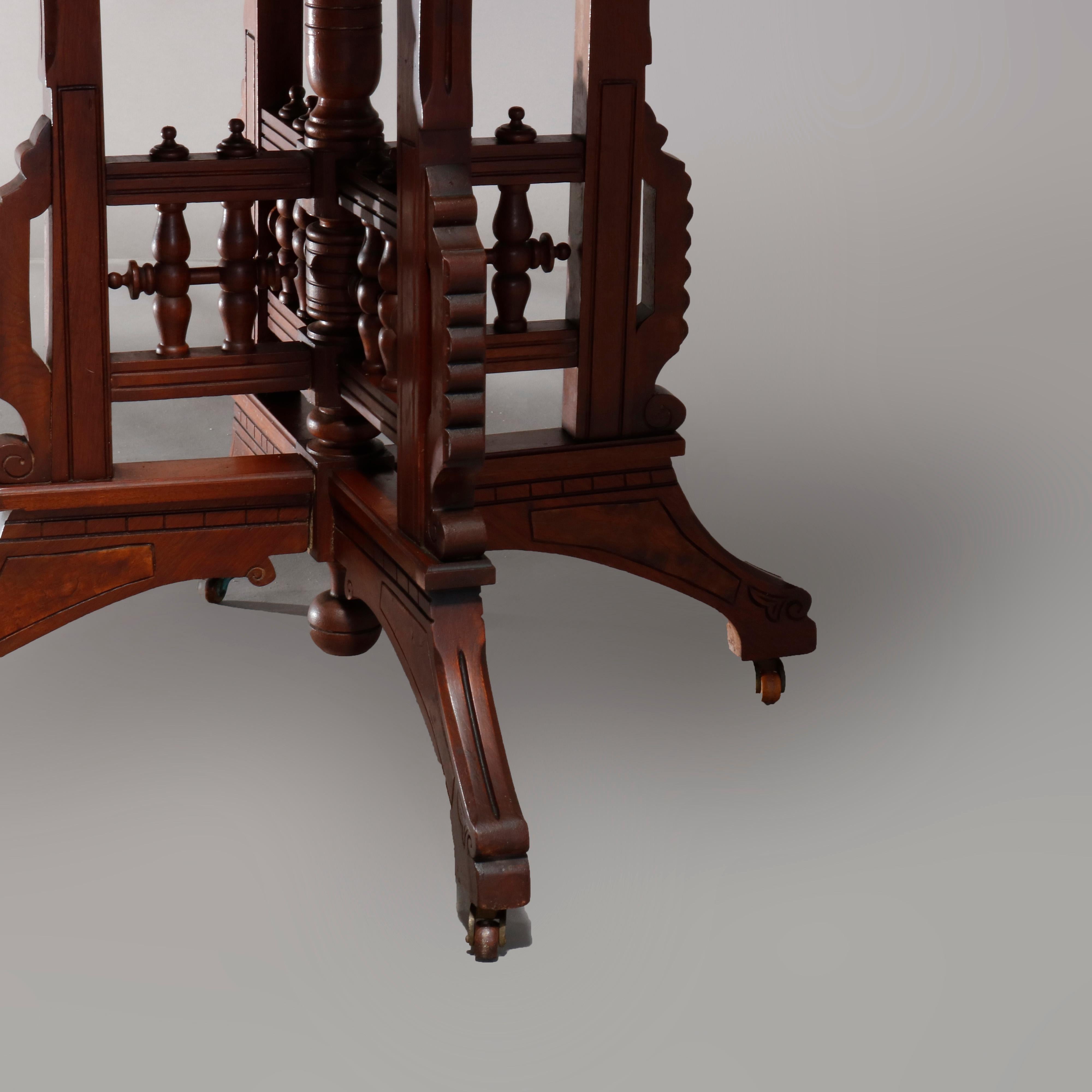 Antique Eastlake Carved Walnut Burl and Rouge Marble-Top Parlor Table circa 1890 6