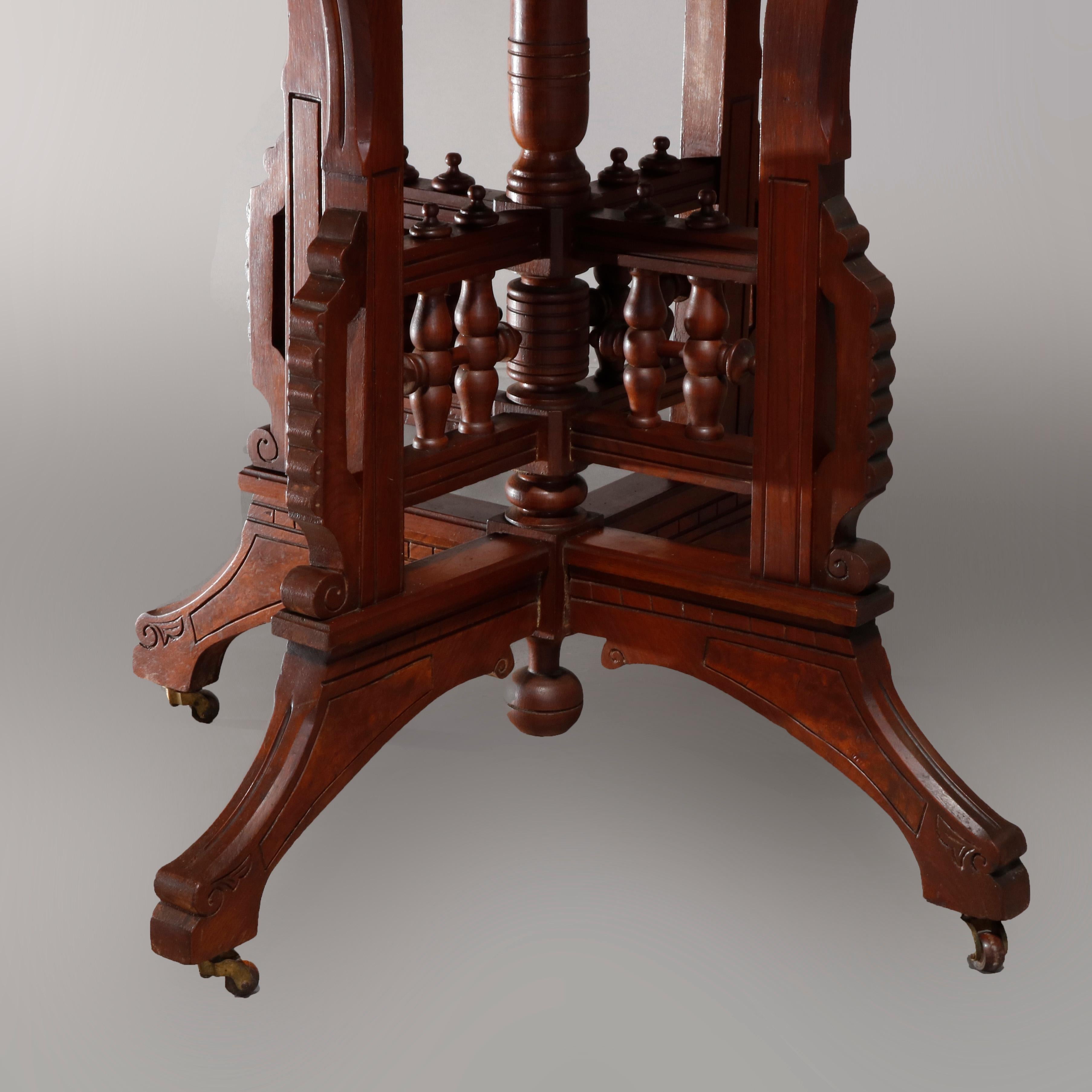 Antique Eastlake Carved Walnut Burl and Rouge Marble-Top Parlor Table circa 1890 8