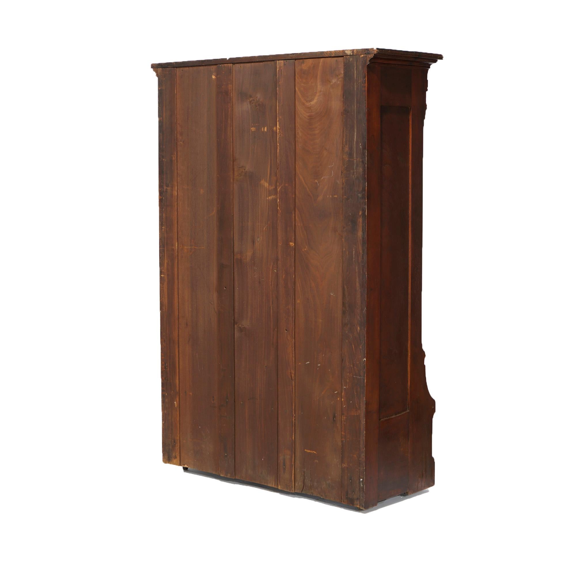 American Antique Eastlake Carved Walnut & Burl Step Back Double Door Bookcase circa 1890