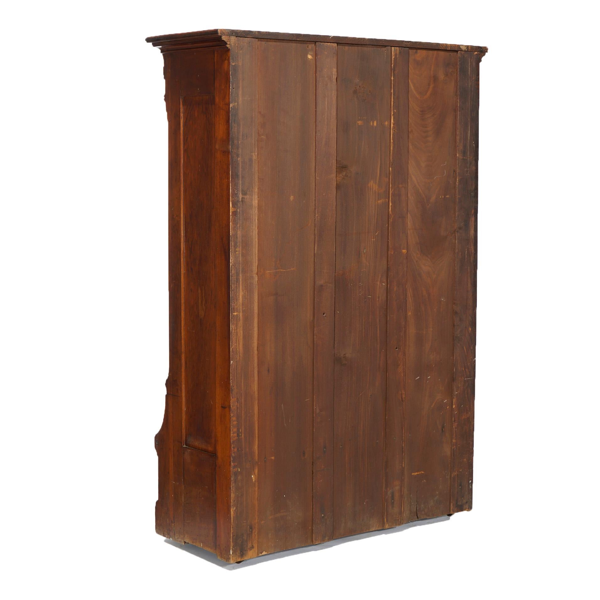 Antique Eastlake Carved Walnut & Burl Step Back Double Door Bookcase circa 1890 In Good Condition In Big Flats, NY