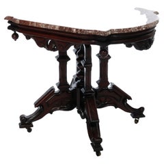Antique Eastlake Carved Walnut & Marble Center Table, Circa 1890