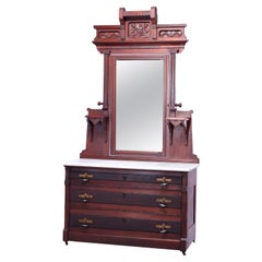 Antique Eastlake Carved Walnut Marble Top Dresser Circa 1890
