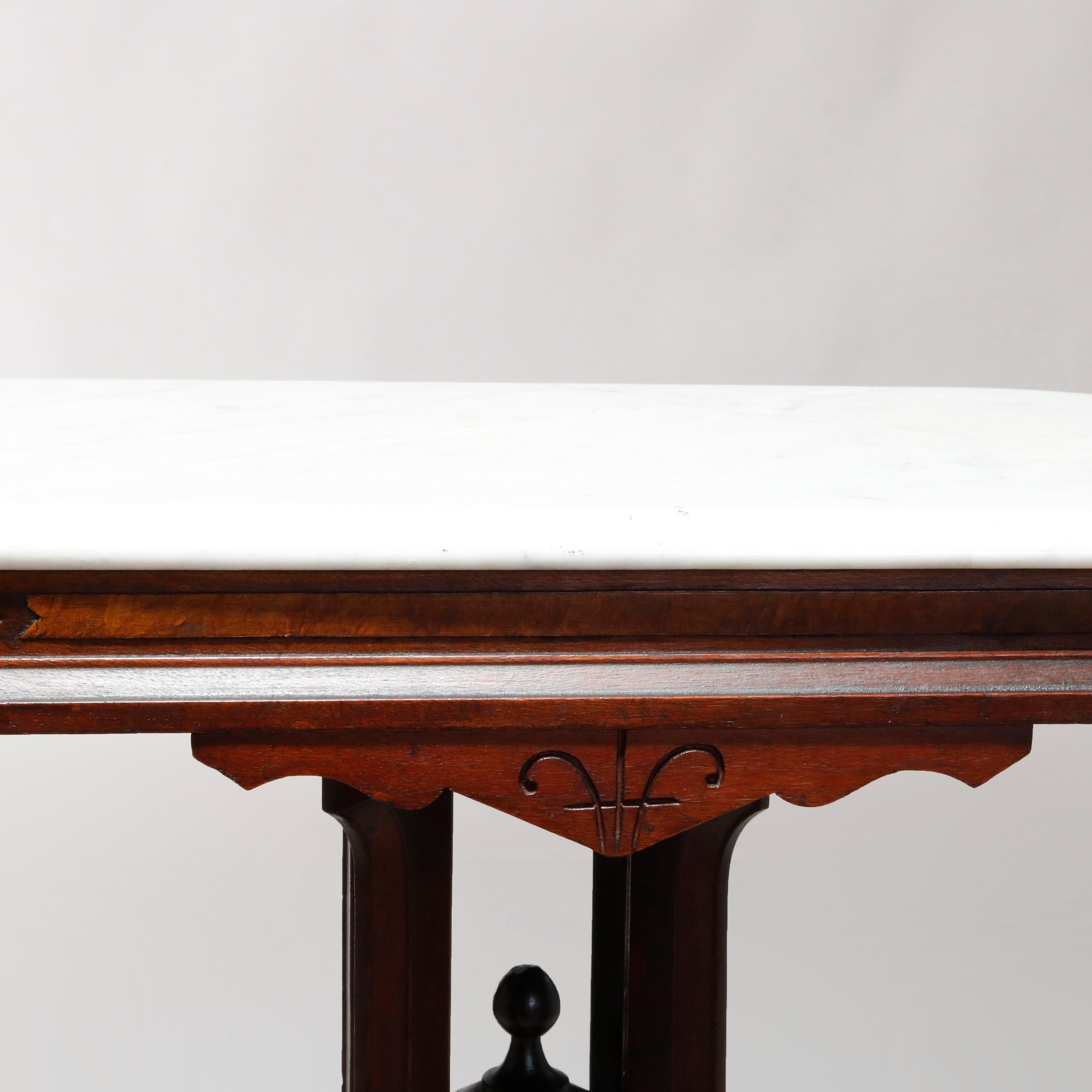 Antique Eastlake Carved Walnut Marble-Top Side Table, circa 1890 3