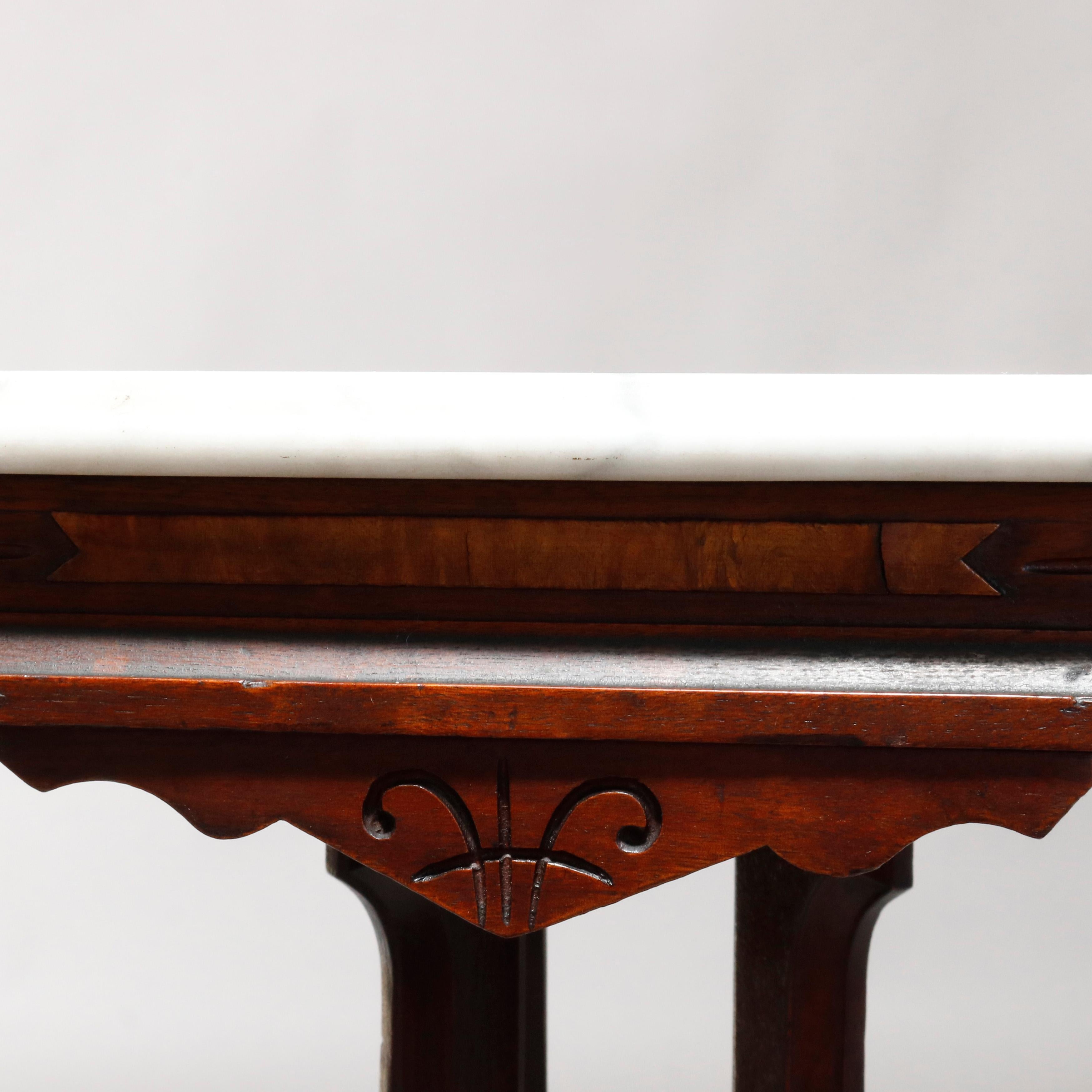 American Antique Eastlake Carved Walnut Marble-Top Side Table, circa 1890
