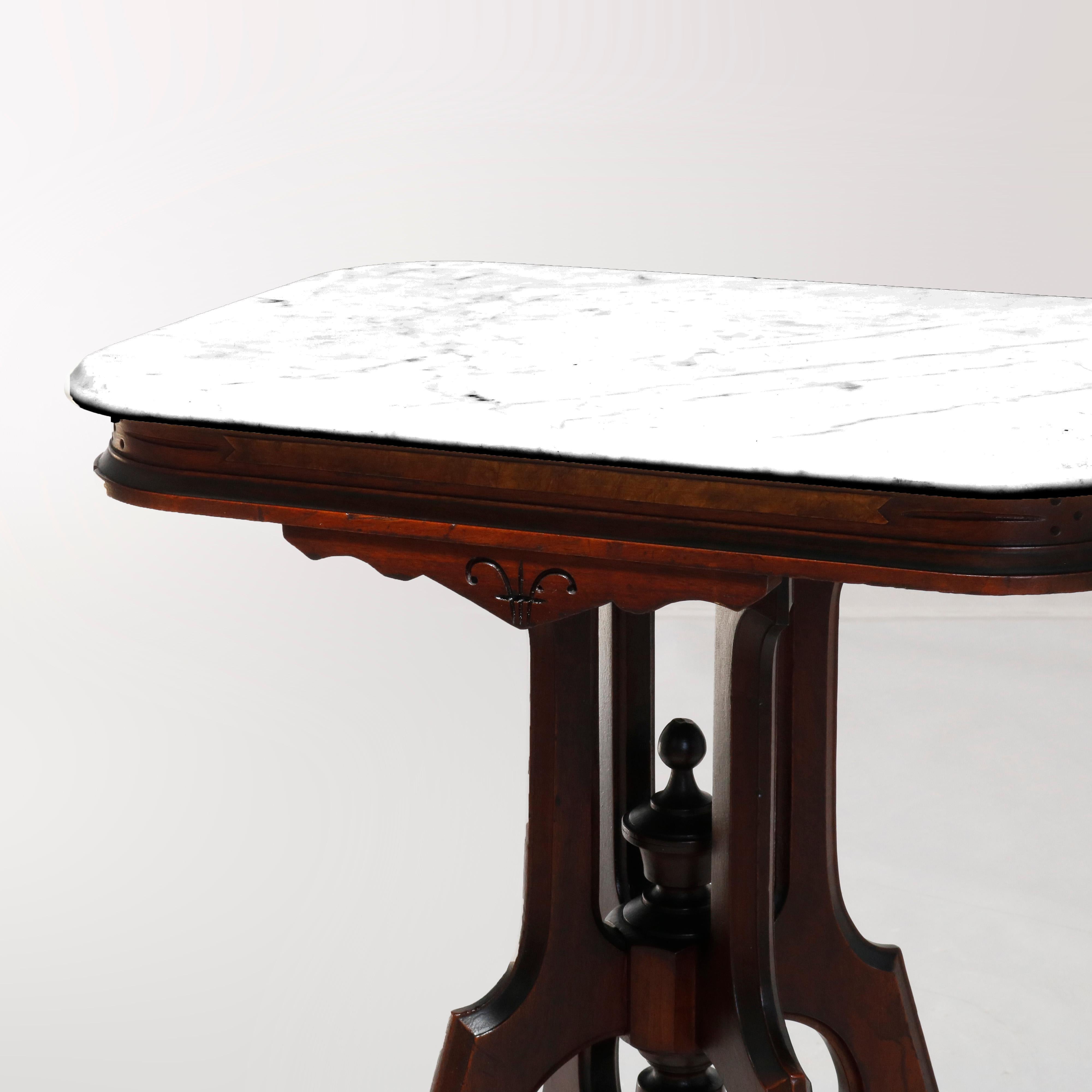 Antique Eastlake Carved Walnut Marble-Top Side Table, circa 1890 1