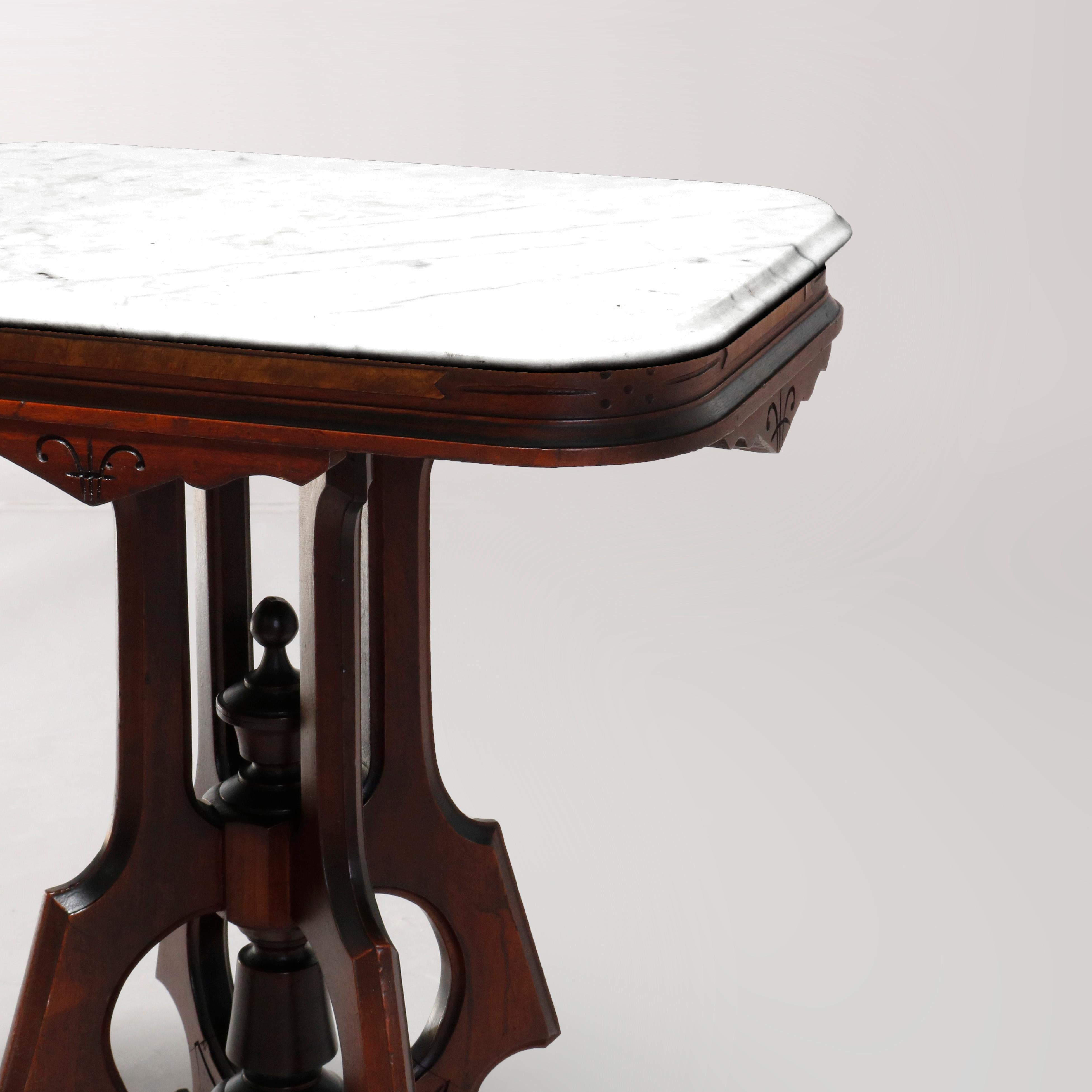 Antique Eastlake Carved Walnut Marble-Top Side Table, circa 1890 2