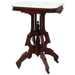 Antique Eastlake Carved Walnut Marble-Top Side Table, circa 1890