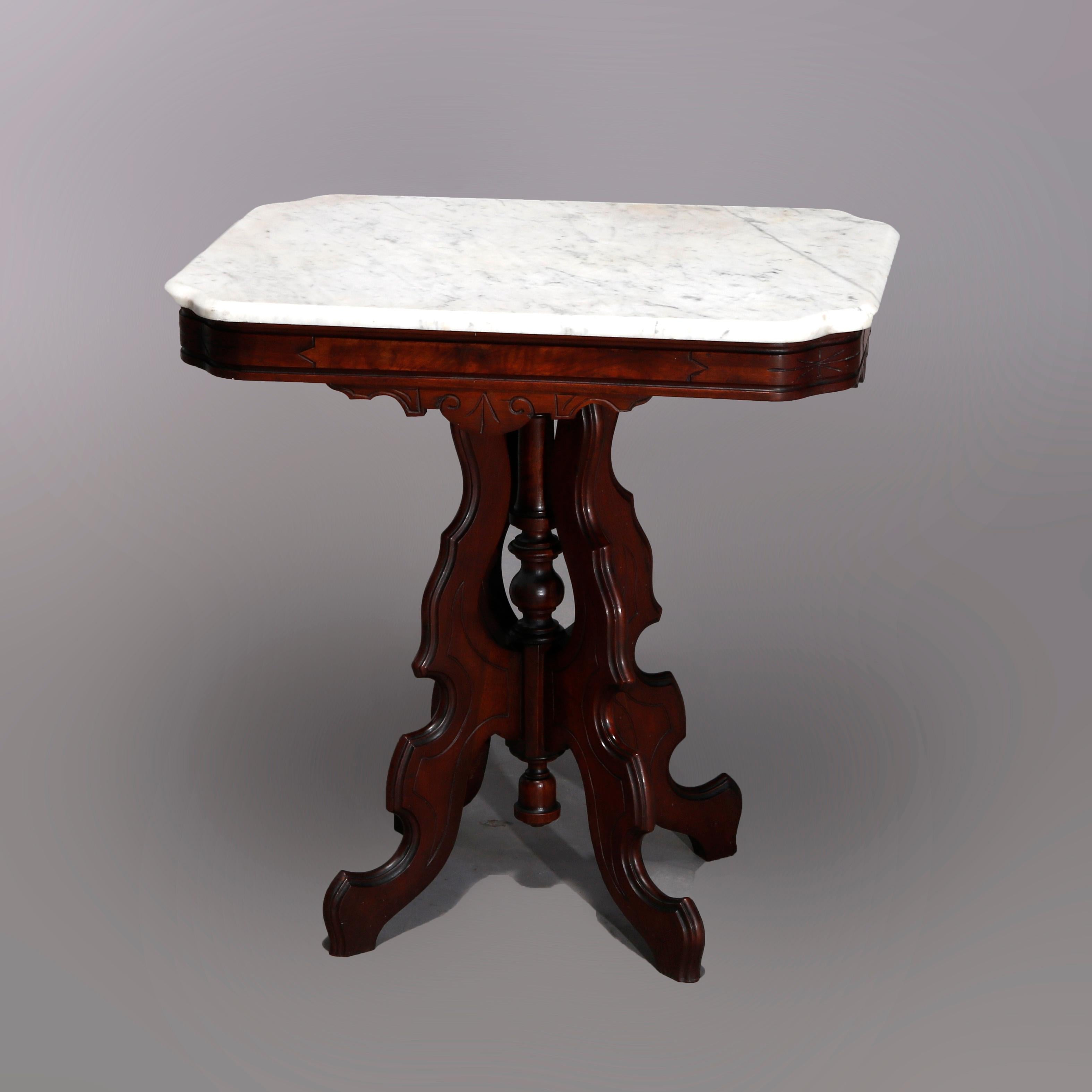 Antique Eastlake Carved Walnut Marble Top Table, Circa 1890 1