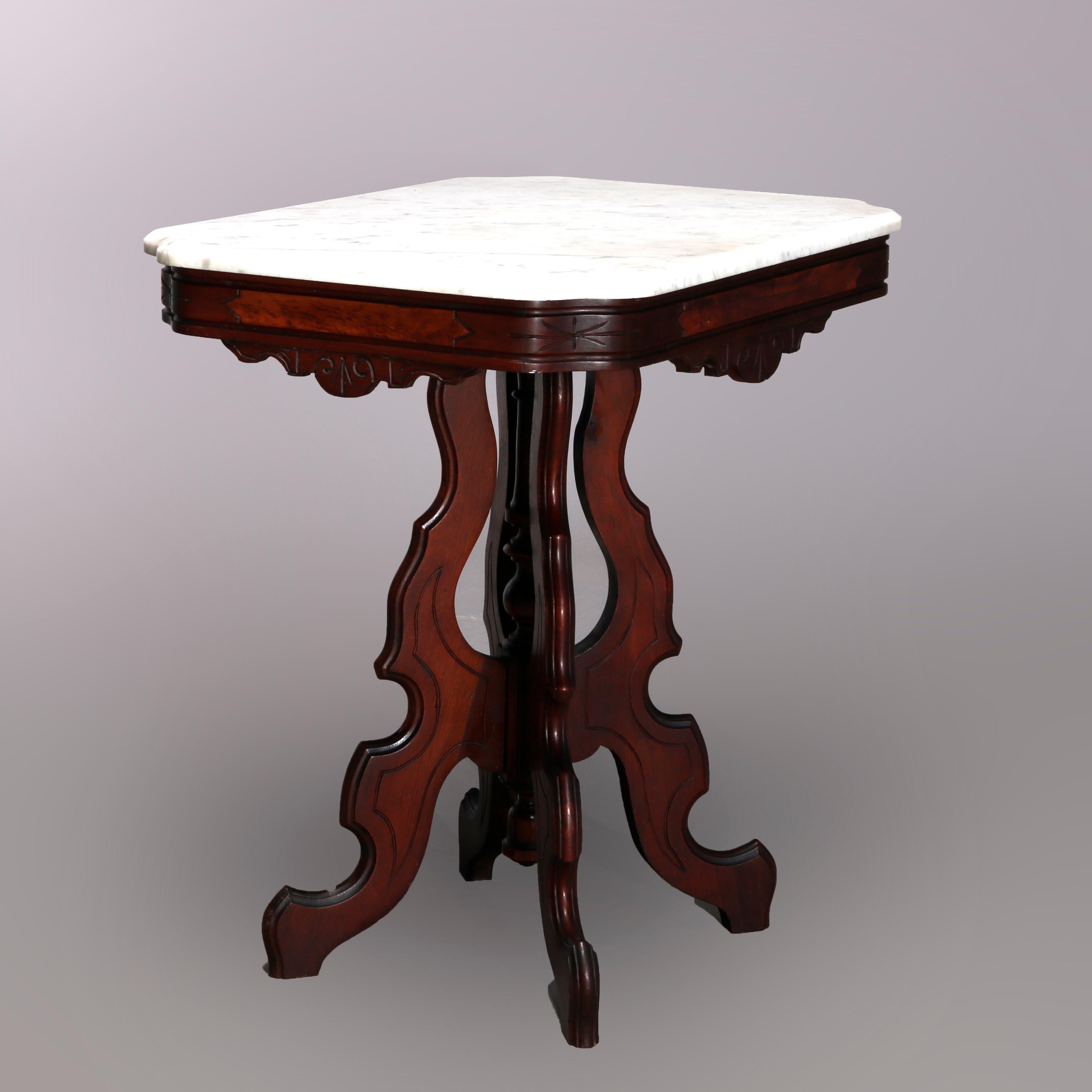 Antique Eastlake Carved Walnut Marble Top Table, Circa 1890 In Good Condition In Big Flats, NY
