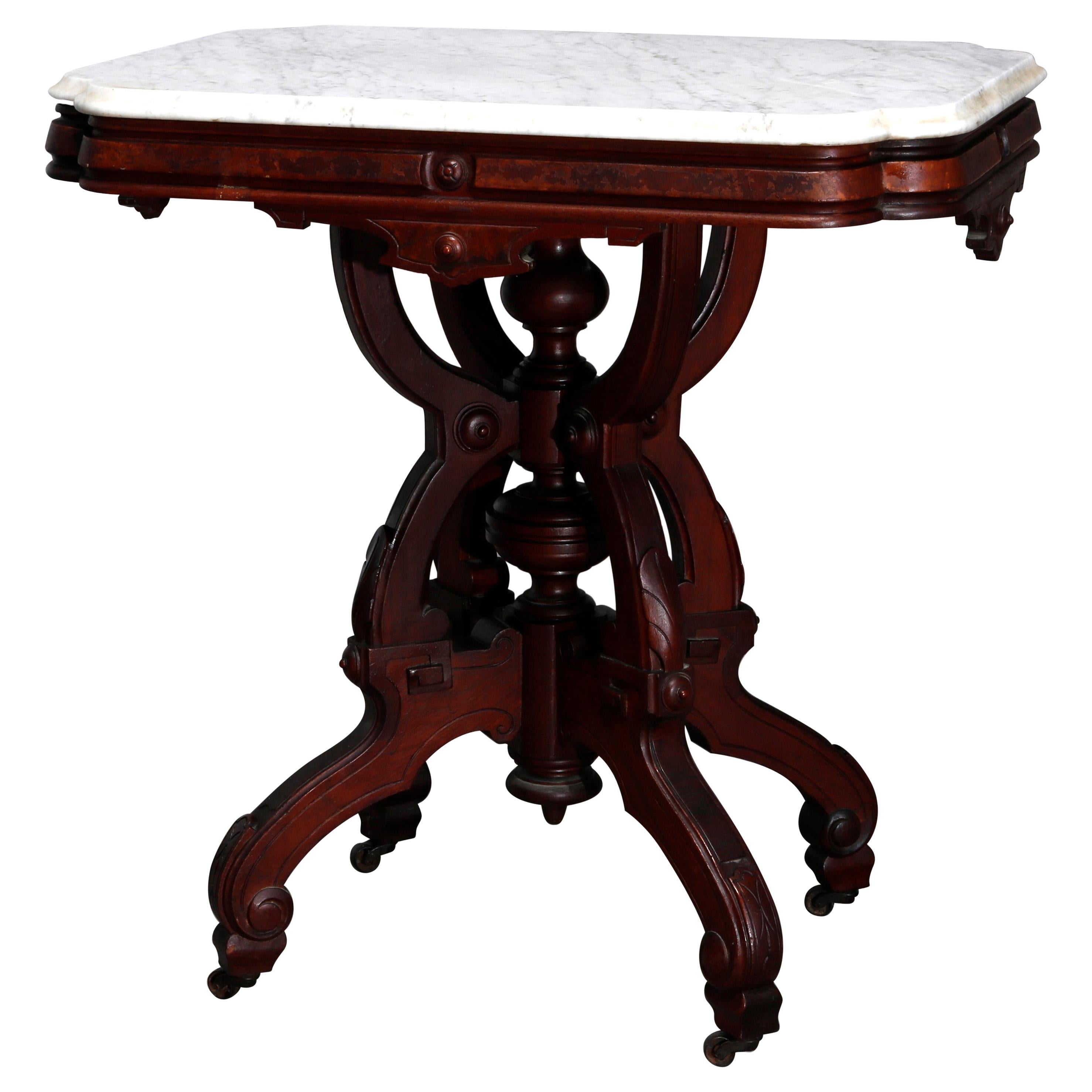 Antique Eastlake Carved Walnut Marble Top Table, Circa 1890 For Sale at 1stDibs