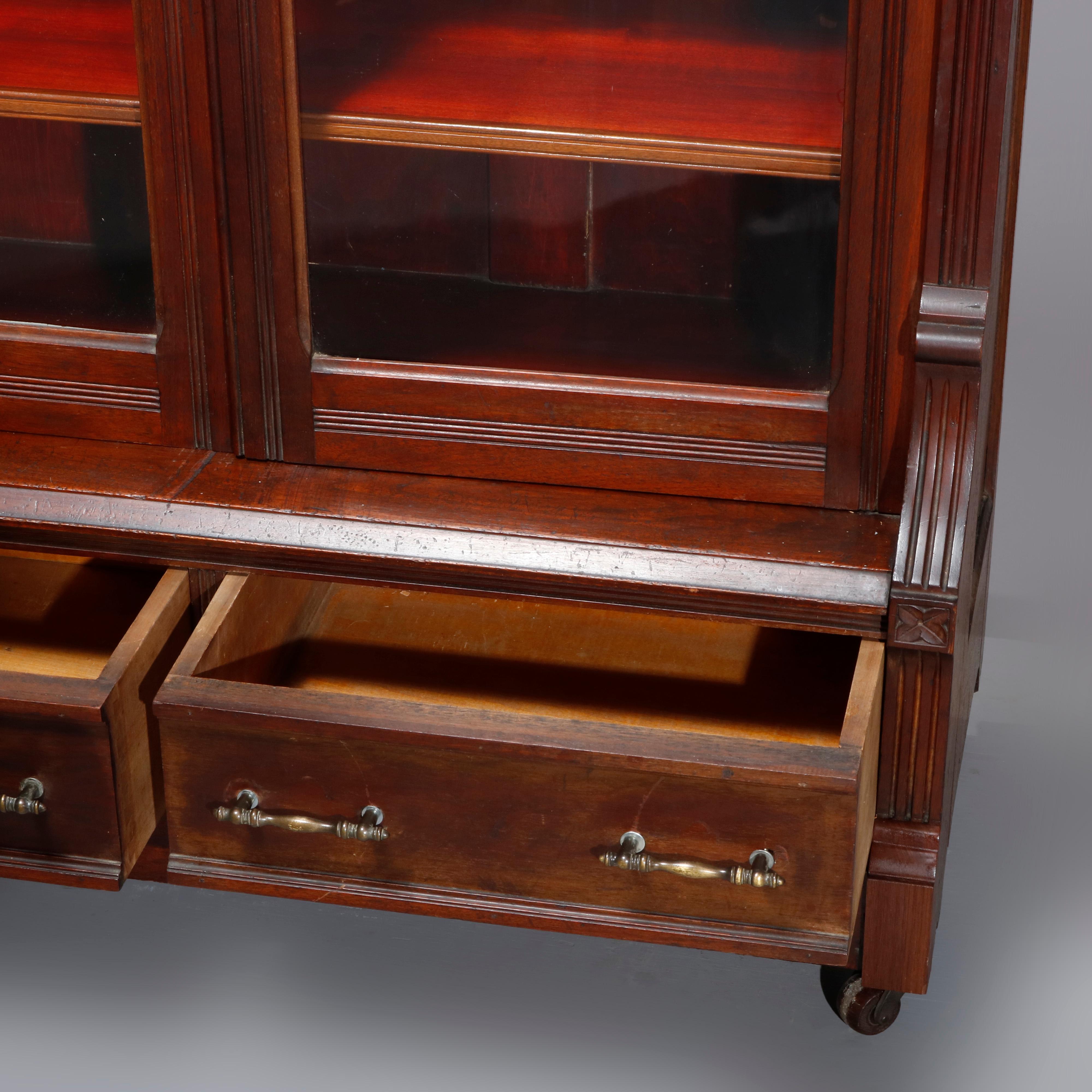 Antique Eastlake Carved Walnut Mirrored Two-Door Bookcase, circa 1890 6