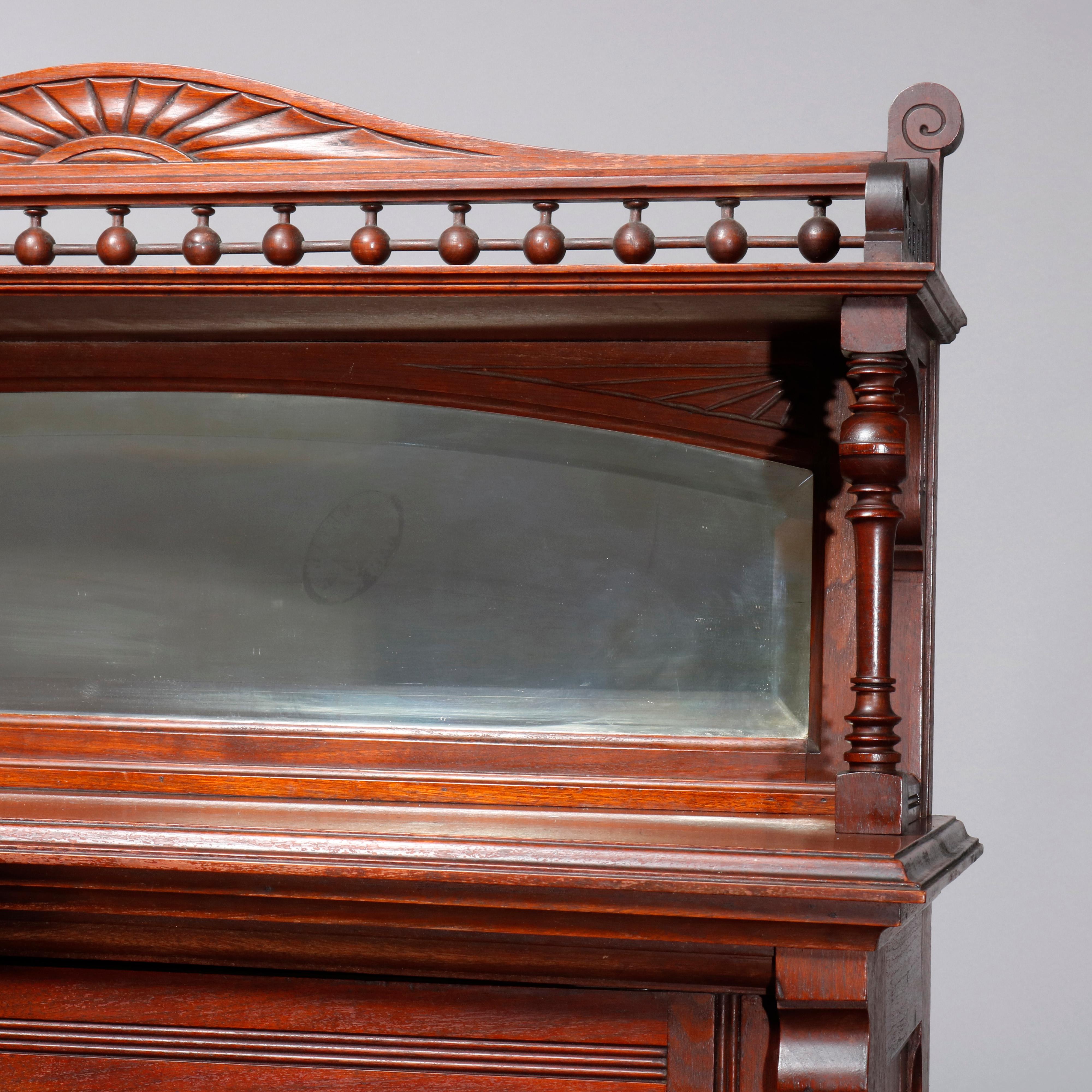 Antique Eastlake Carved Walnut Mirrored Two-Door Bookcase, circa 1890 In Good Condition In Big Flats, NY