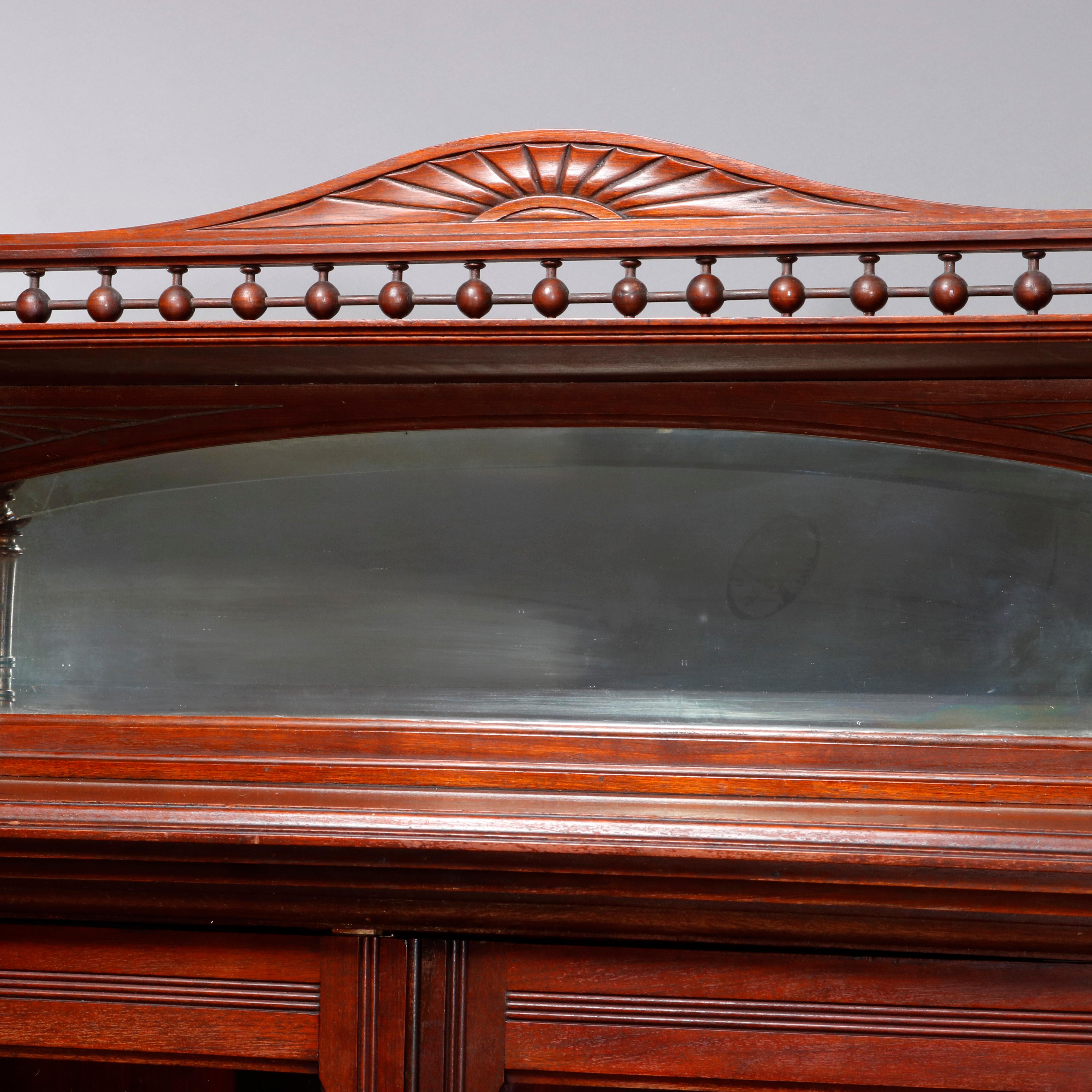 Antique Eastlake Carved Walnut Mirrored Two-Door Bookcase, circa 1890 2