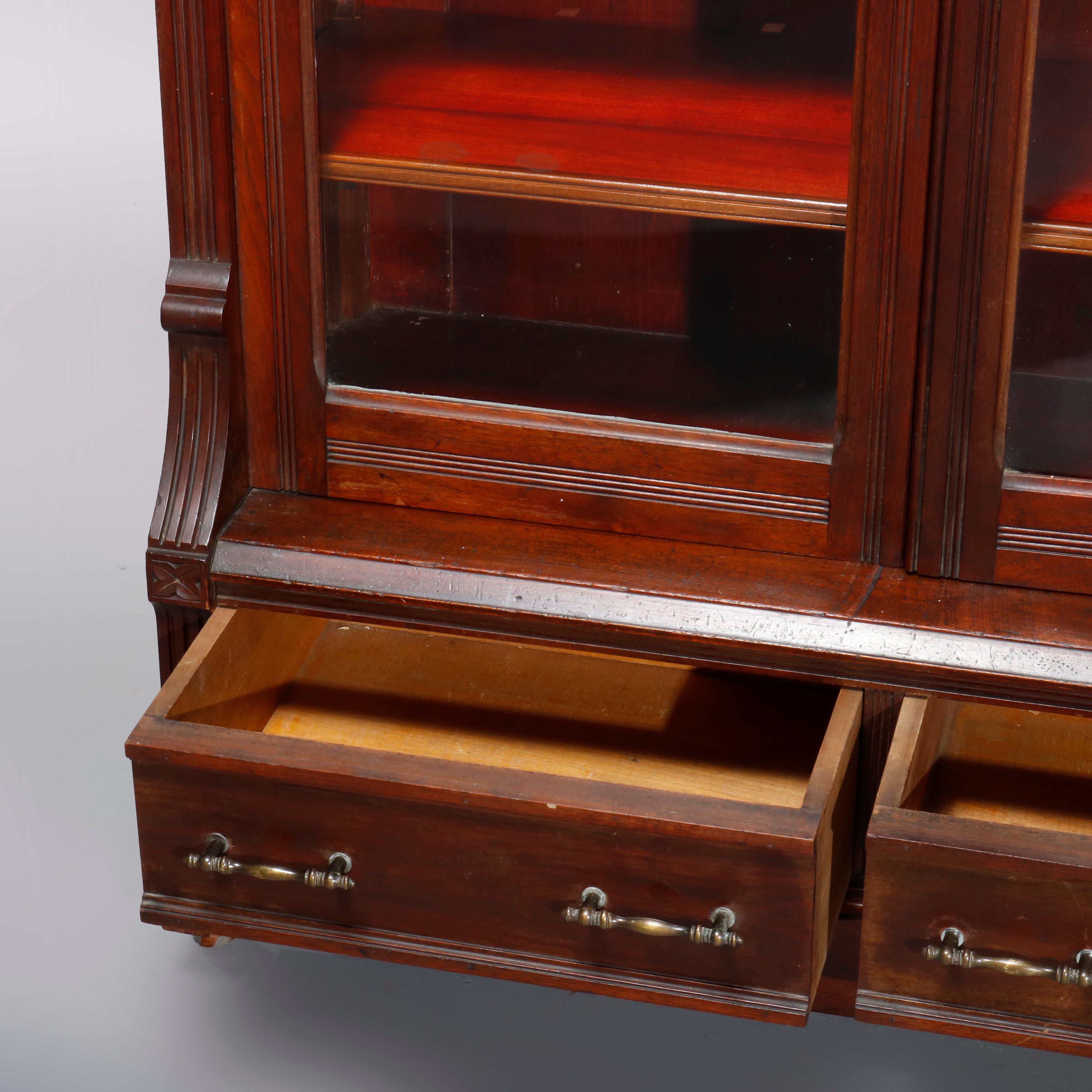 Antique Eastlake Carved Walnut Mirrored Two-Door Bookcase, circa 1890 3
