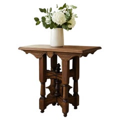 Antique Eastlake Carved Walnut Side Table, Victorian Accent Table