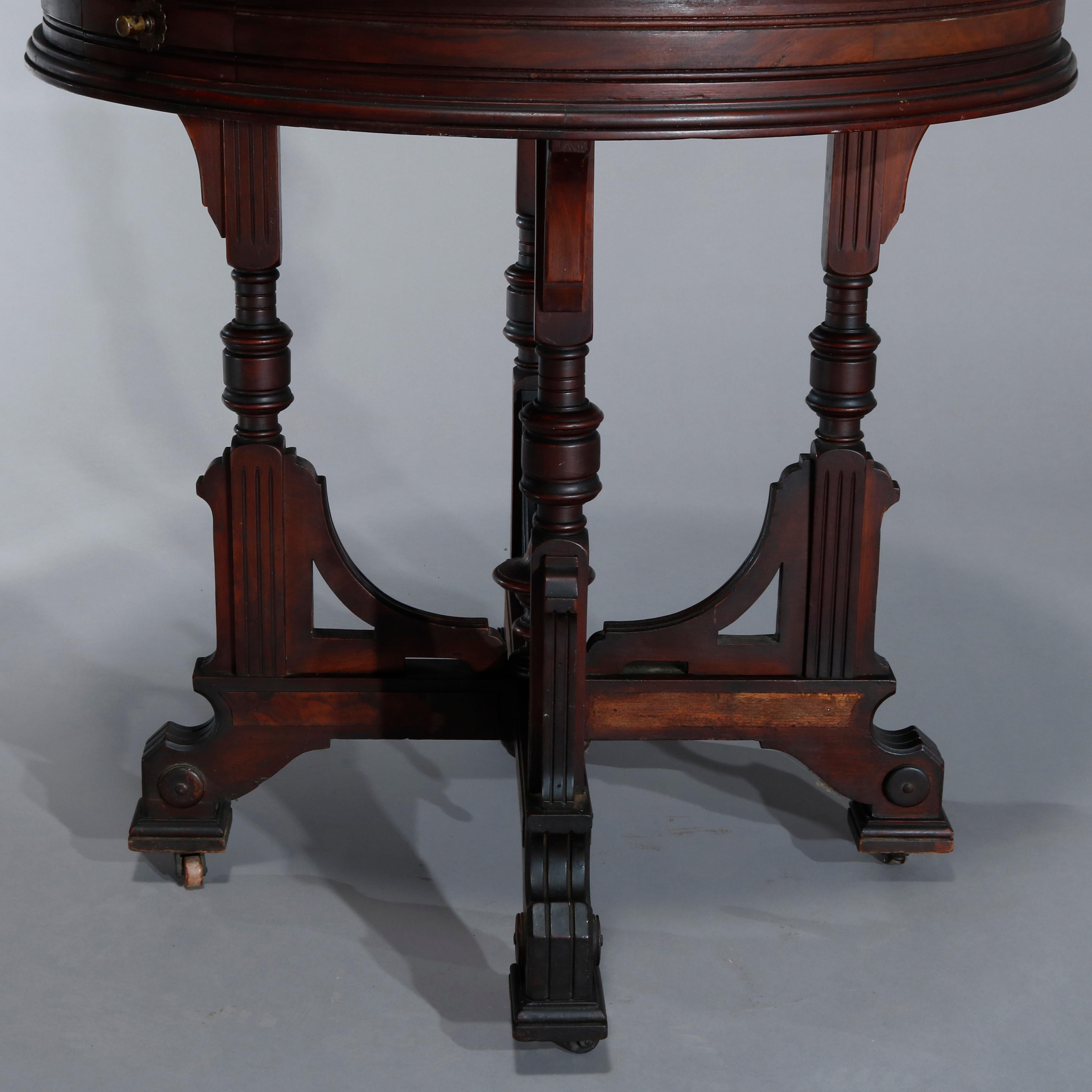 European Antique Eastlake Carved Walnut Single Drawer Parlor Lamp Table, circa 1890