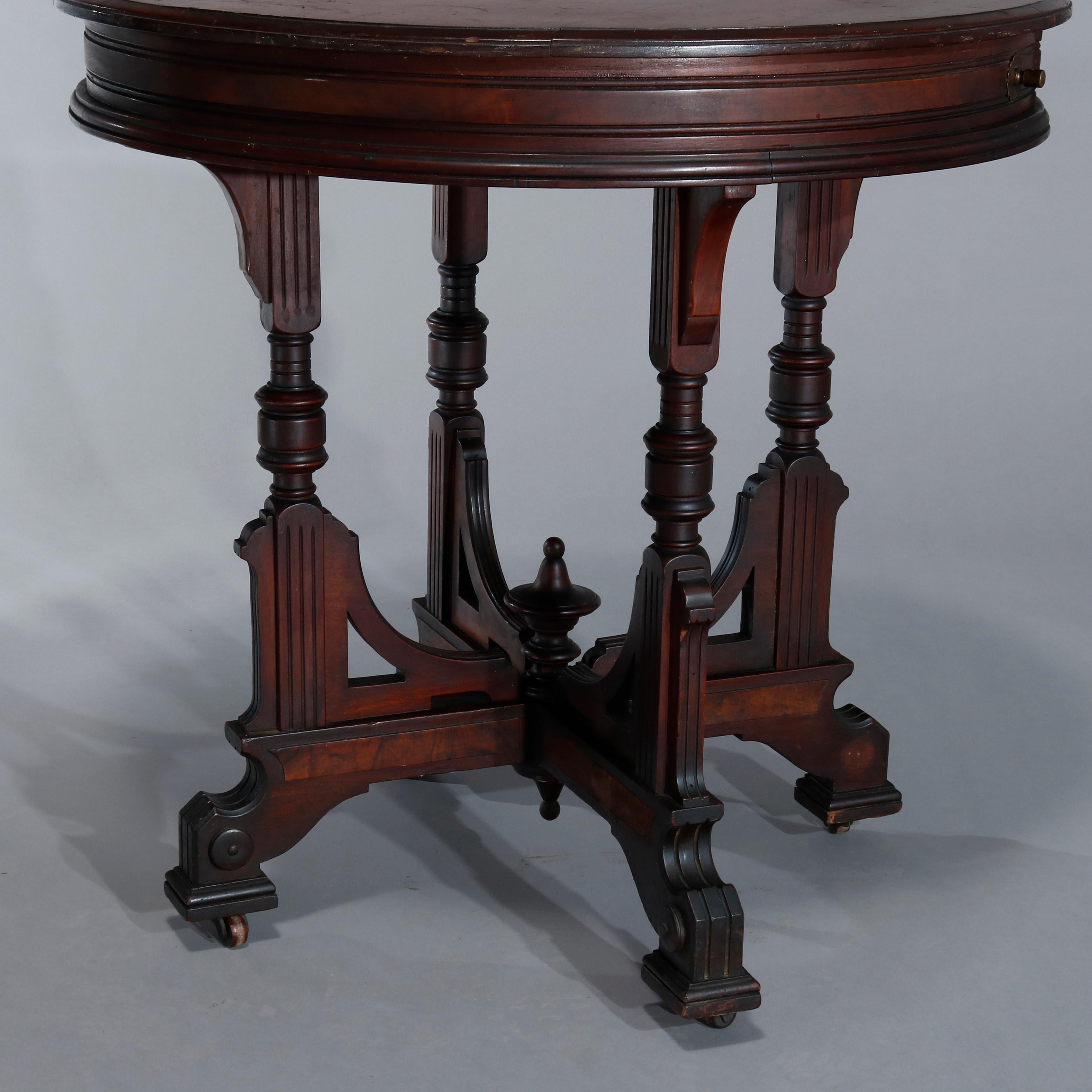Antique Eastlake Carved Walnut Single Drawer Parlor Lamp Table, circa 1890 In Good Condition In Big Flats, NY