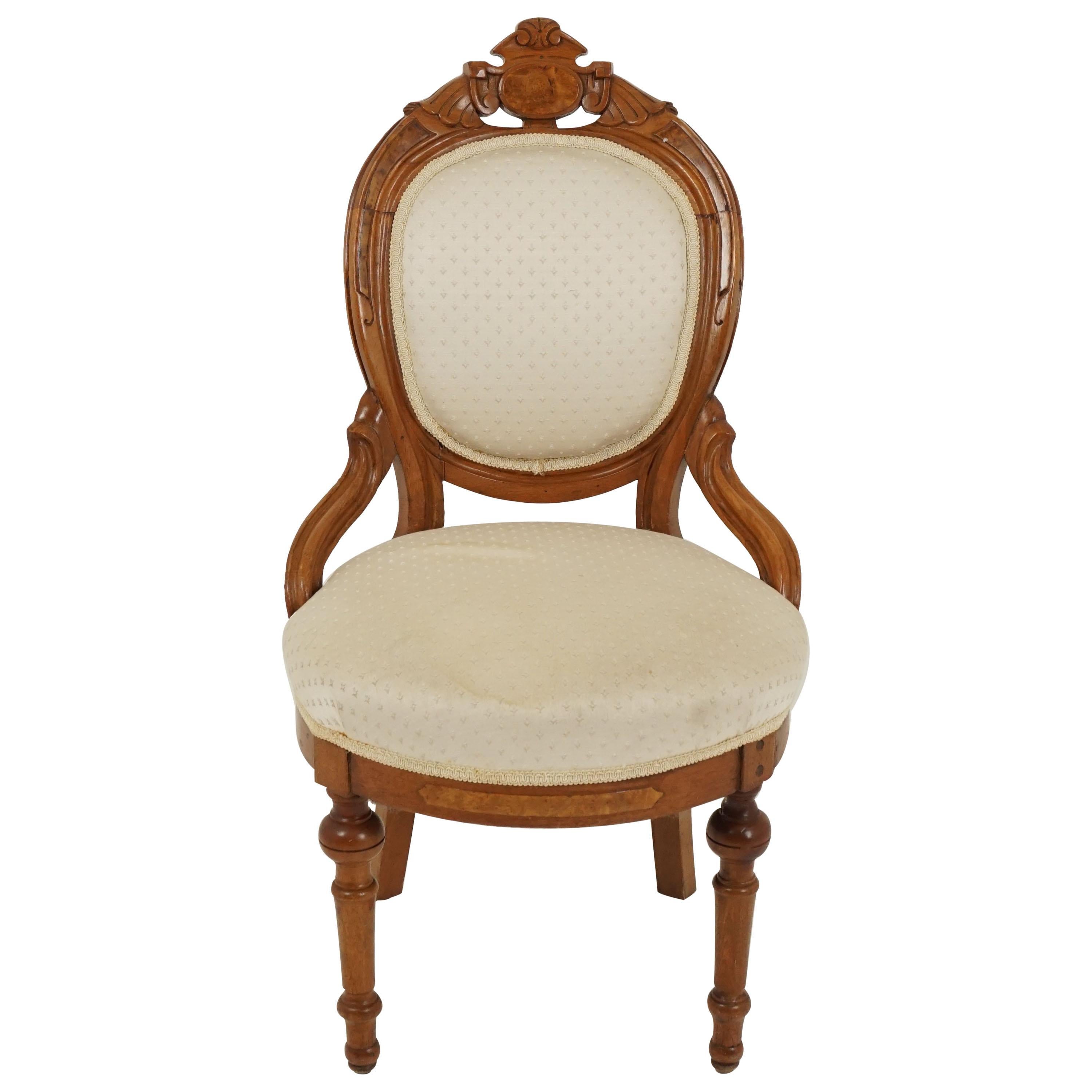 Antique Eastlake Chair, Walnut, Upholstered Parlour Chair, America 1890, B2709