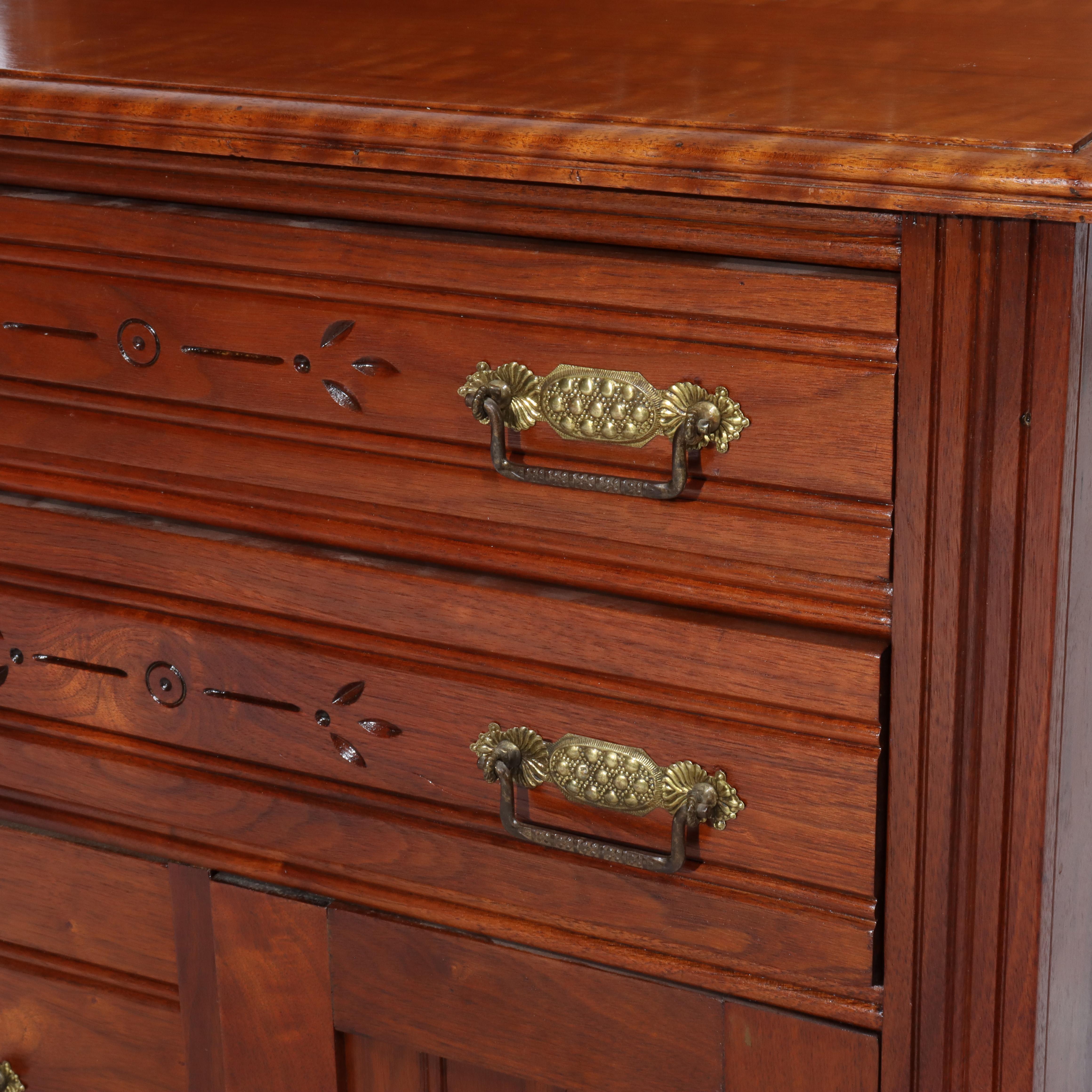 Antique Eastlake Chip Carved Cherry Washstand With Backsplash c1880 For Sale 9