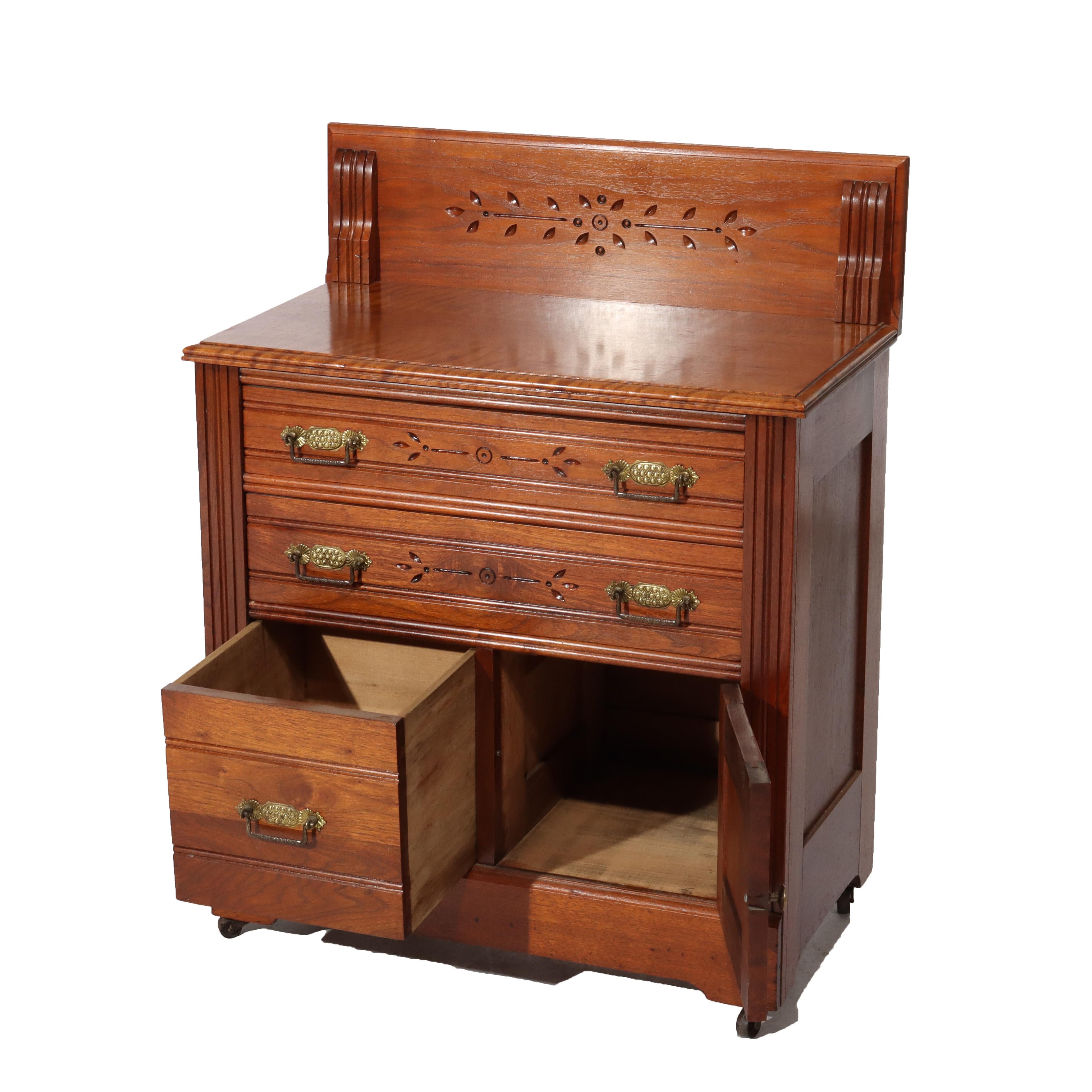 Antique Eastlake Chip Carved Cherry Washstand With Backsplash c1880 For Sale 3