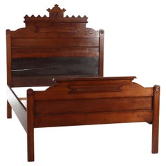 Antique Eastlake Chip Carved Walnut Full Size Bed C1900
