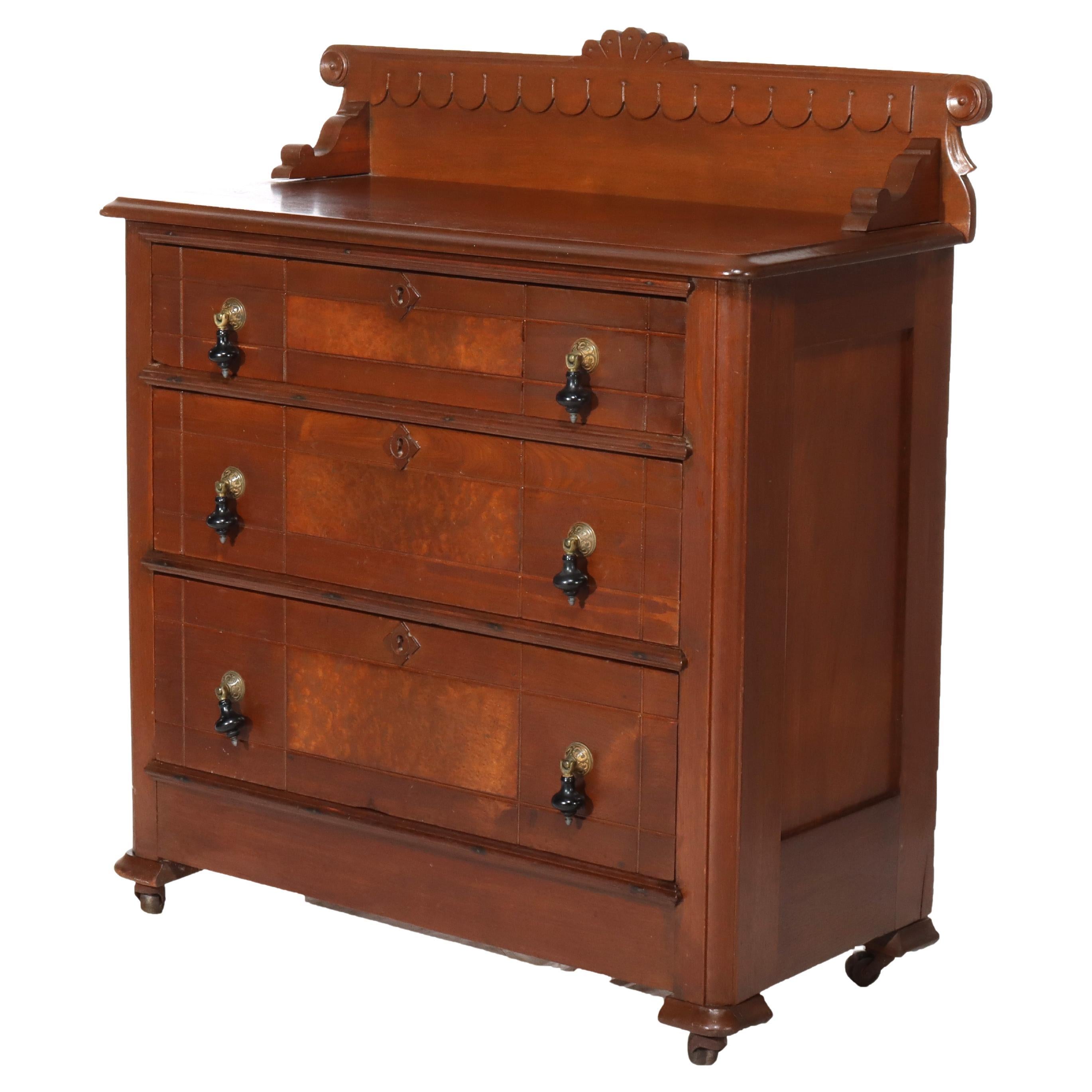 Antique Eastlake Chip Carved Walnut Three Drawer Washstand C1890