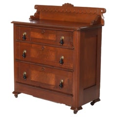 Antique Eastlake Chip Carved Walnut Three Drawer Washstand C1890