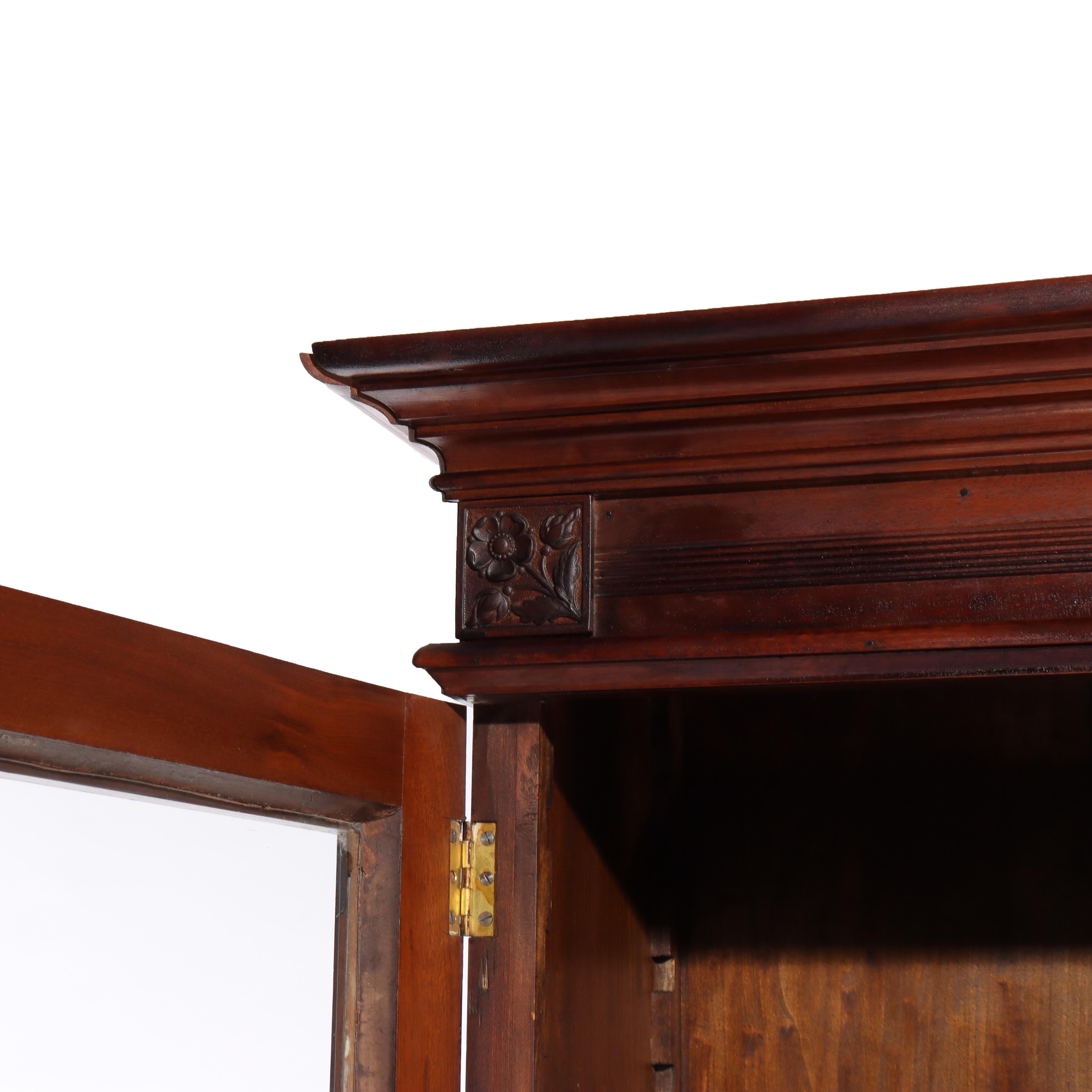 Antico Eastlake Chip Caved Walnut Barrel Roll Cylinder Secretary Desk c1890 in vendita 8