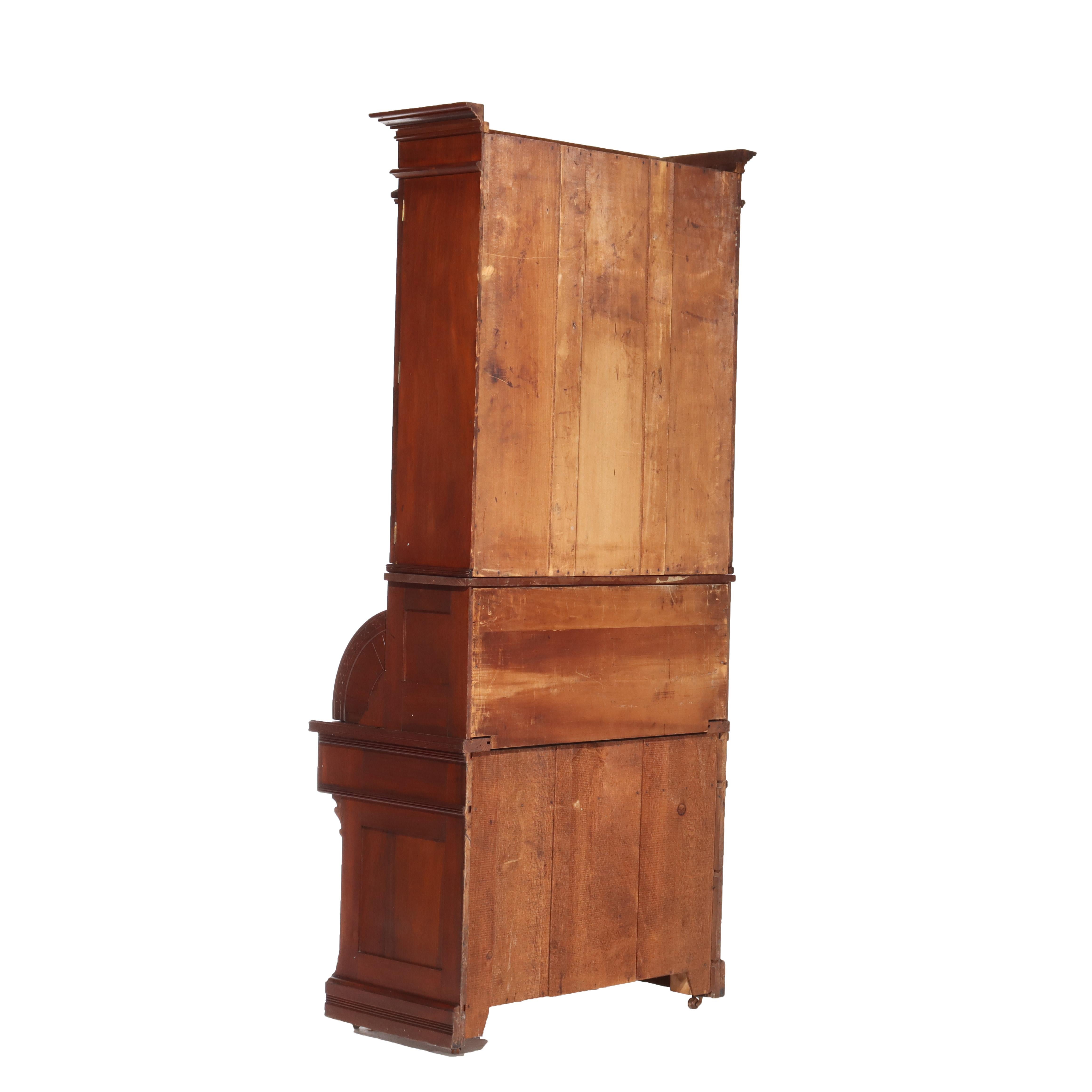 Antico Eastlake Chip Caved Walnut Barrel Roll Cylinder Secretary Desk c1890 in vendita 9