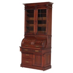 Antico Eastlake Chip Caved Walnut Barrel Roll Cylinder Secretary Desk c1890
