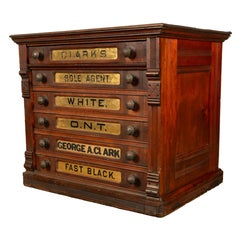 Antique Eastlake Clark's Walnut Mercantile Store Advertising Thread Cabinet 1880