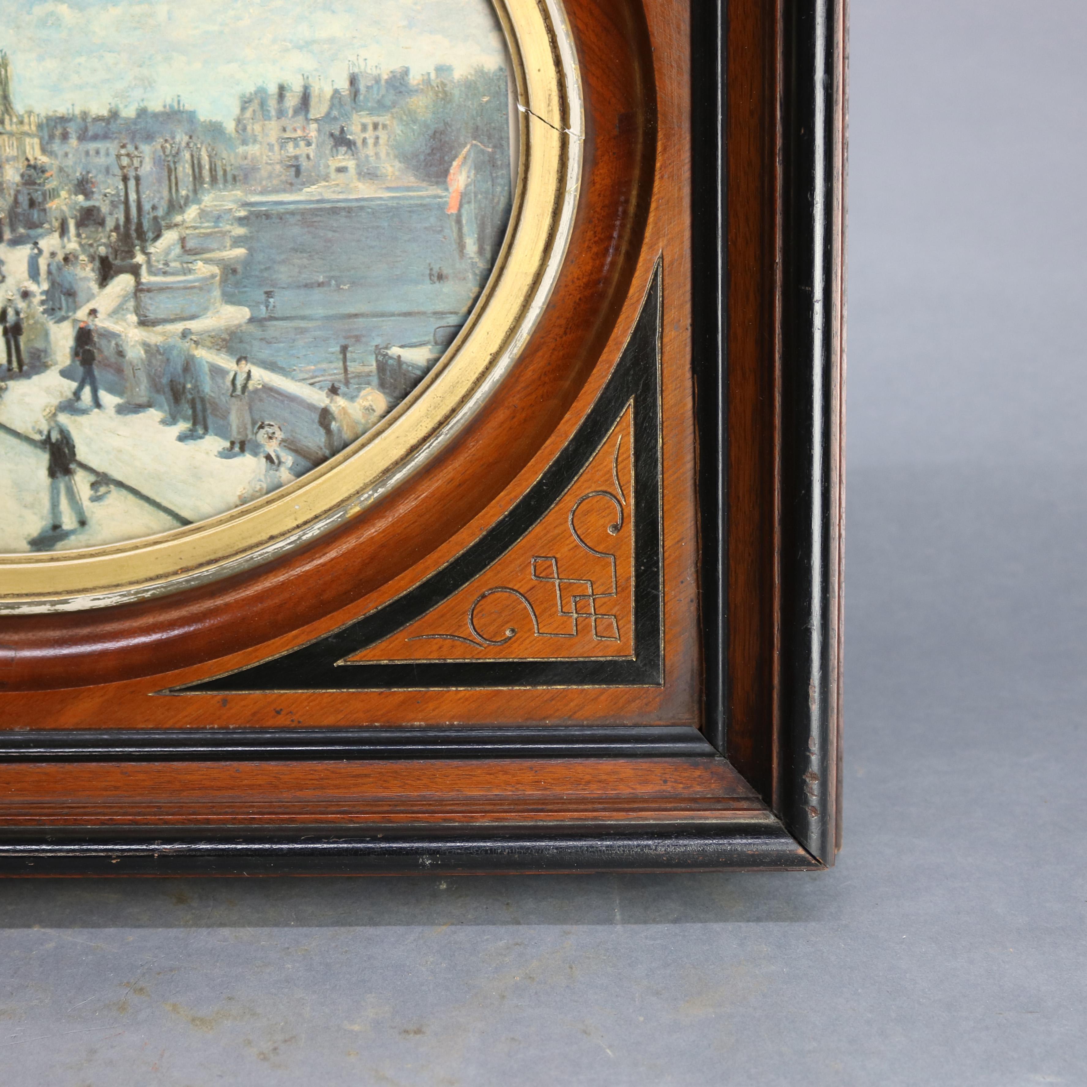 19th Century Antique Eastlake Deep Walnut and Gilt Incised Ebonized Picture Frame, circa 1890