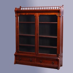Antique Eastlake Double Door Walnut Bookcase, circa 1890