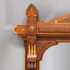 Antique Eastlake Incised Walnut & Gilt Mantle Mirror with Floral Elements C1890